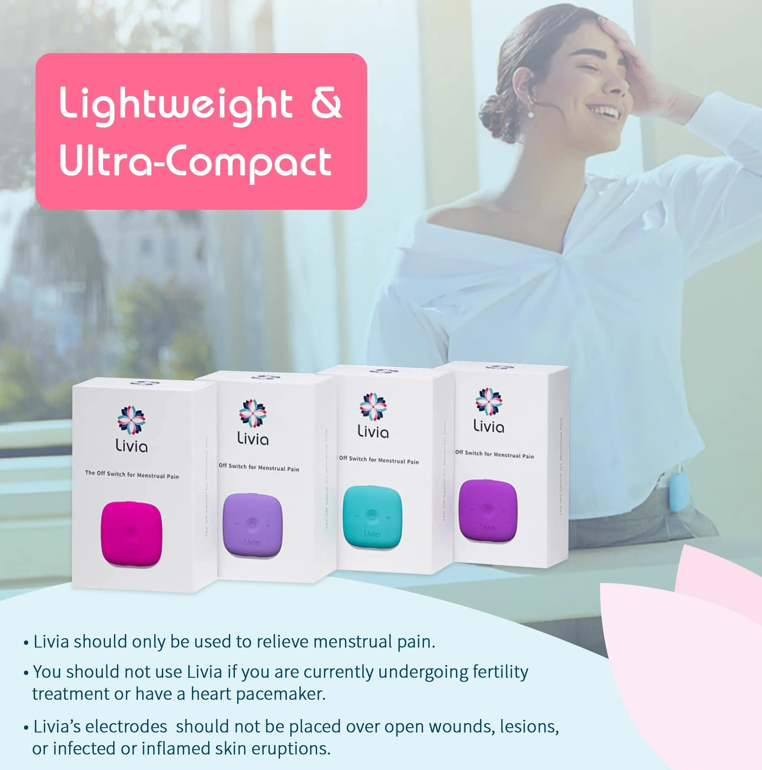 Livia Menstrual Pain Relief Device, Blue-Green - The Off Switch for Period Pain - Portable Unit Livia Au supplements