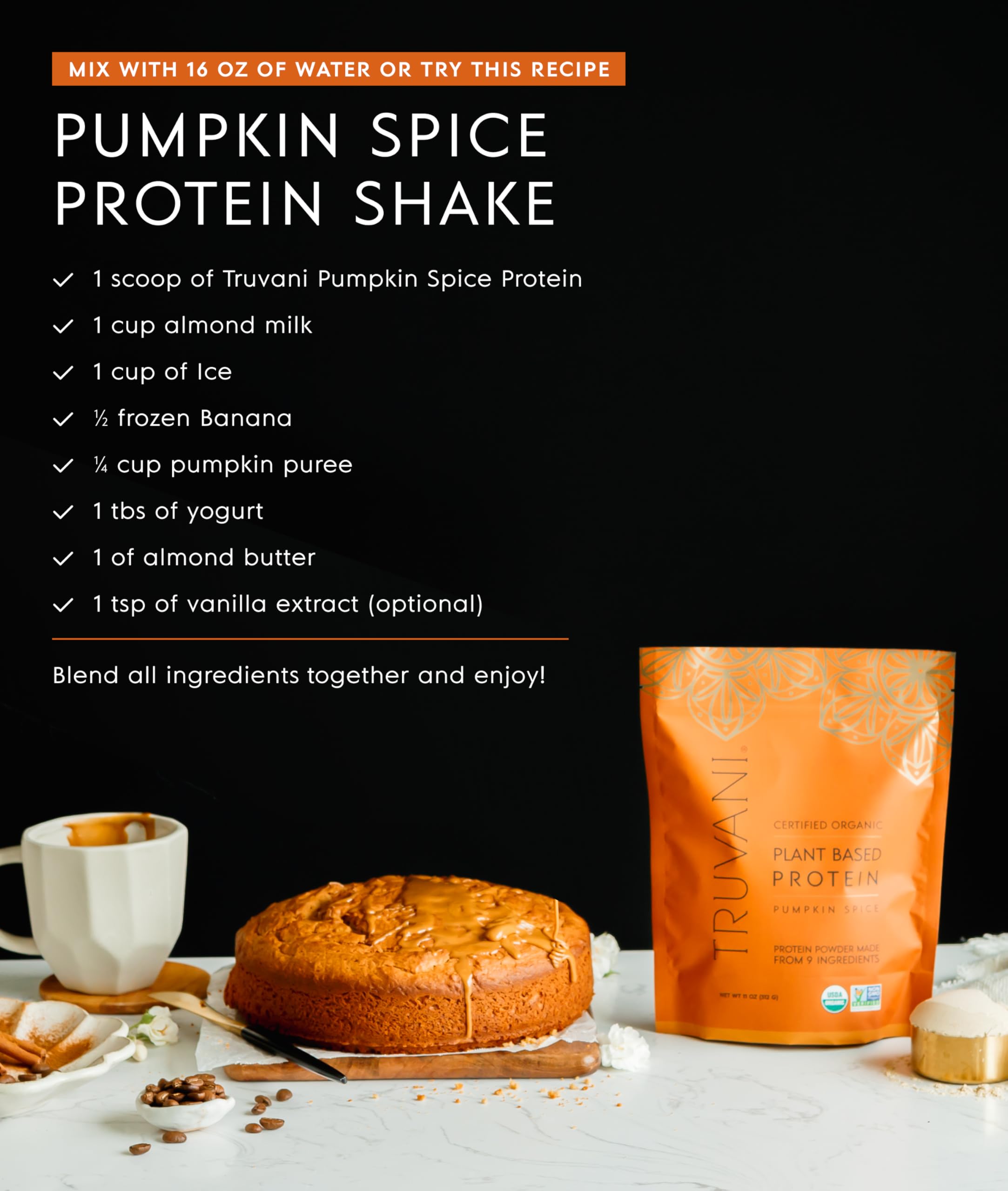 Truvani Vegan Pea Protein Powder | Pumpkin Spice | 20g Organic Plant Based Protein | 20 Servings | Keto | Gluten & Dairy Free