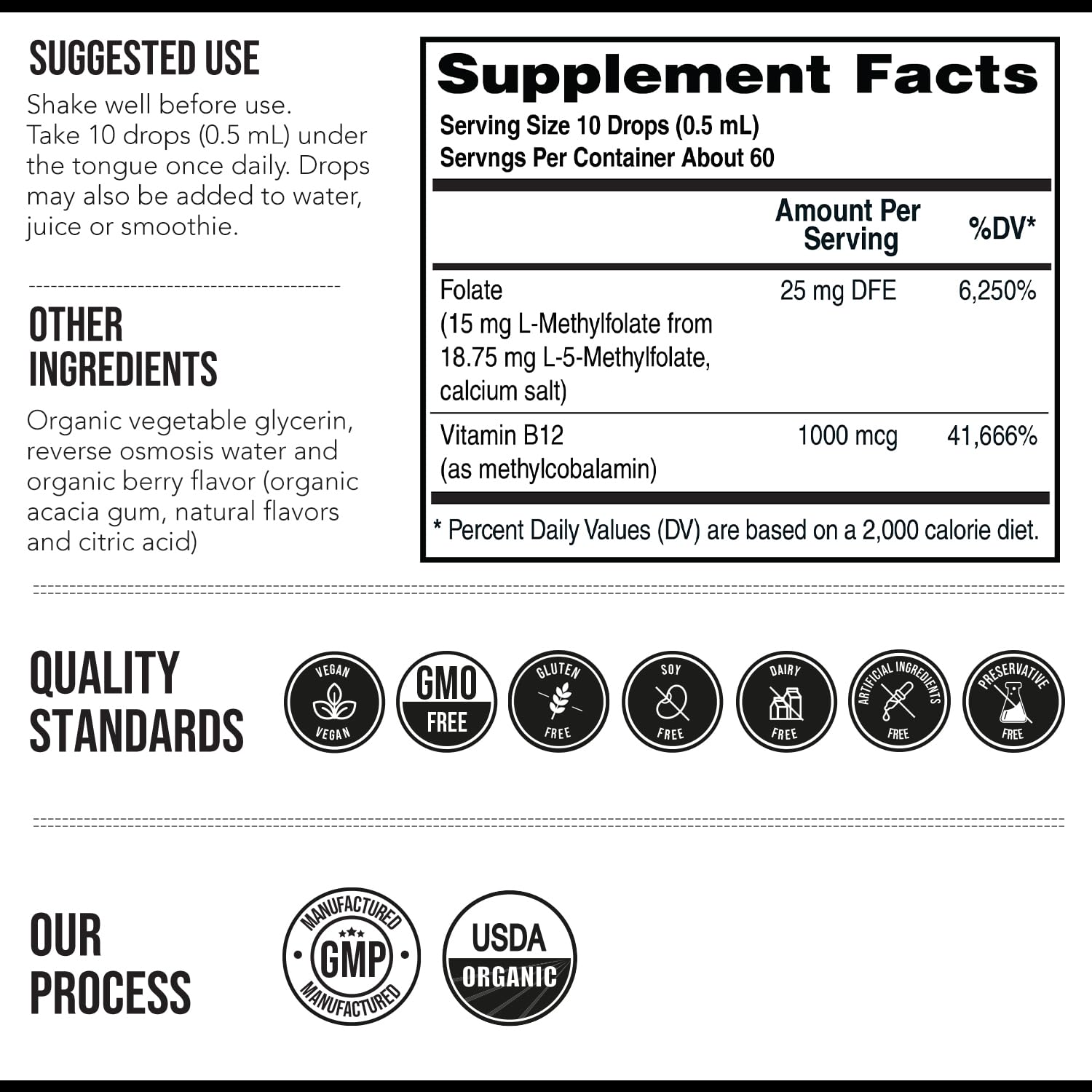 L Methyl Folate 15mg Plus Methyl B12 Cofactor – Organic Berry Flavor, High Potency Liquid Sublingual Active 5-MTHF Form - Supports Mood, Methylation