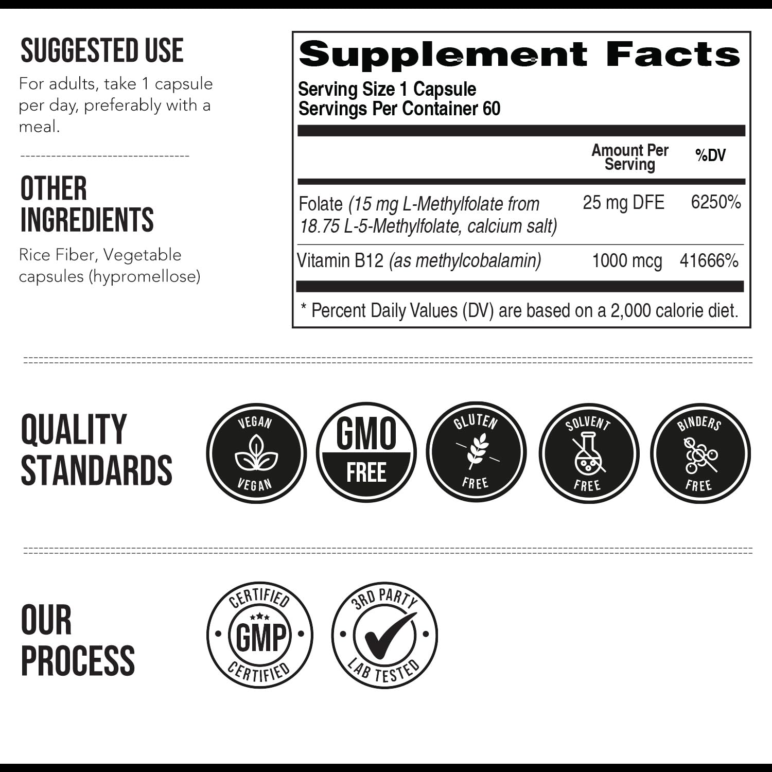 L Methyl Folate 15mg Plus Methyl B12 Cofactor – High Potency, Active 5-MTHF Form - Supports Mood, Methylation, Cognition