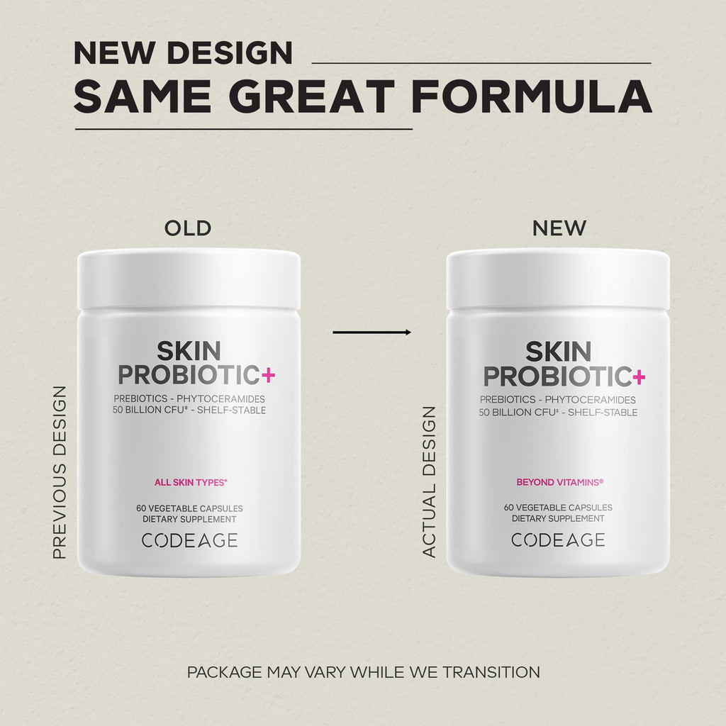 Codeage Skin Probiotics + Prebiotics - Skin Care Routine Supplement - 50 Billion CFU - Ayurvedic Botanical Herbs - Face Probiotics - Shelf Stable Cleanser, Non-GMO, Vegan - 60 Capsules Codeage Au supplements