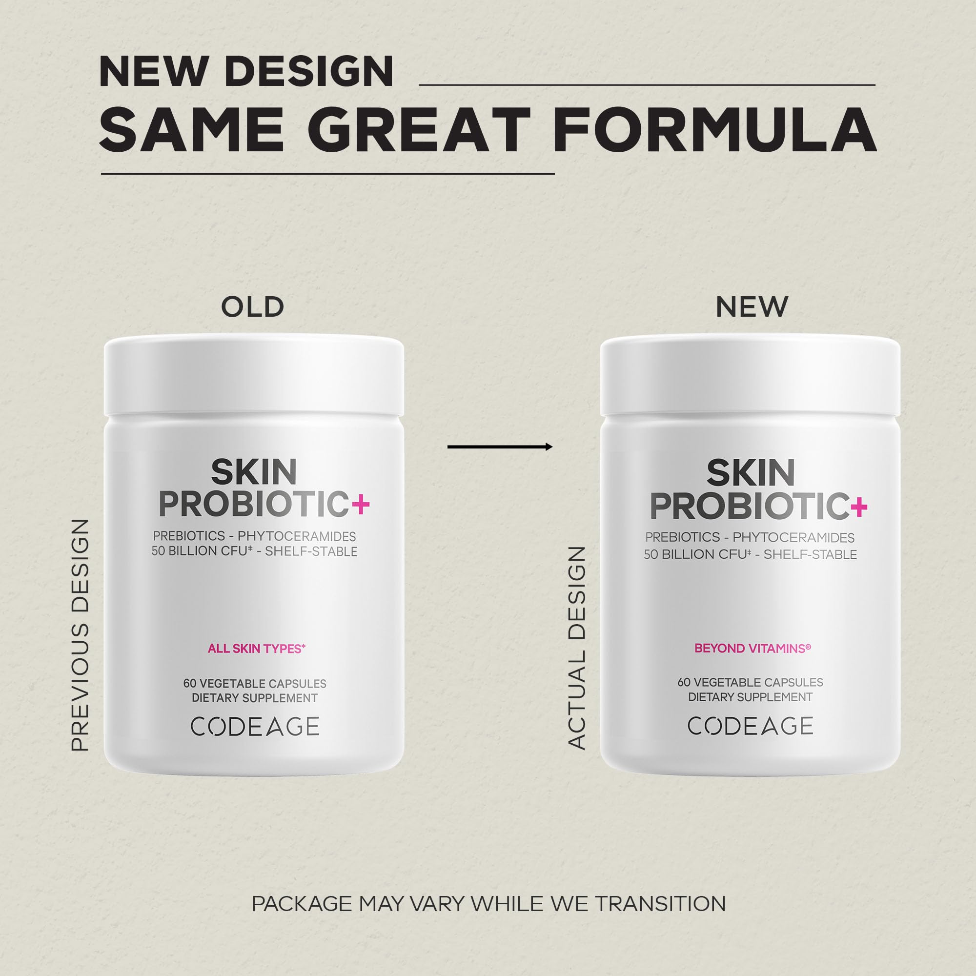 Codeage Skin Probiotics + Prebiotics - Skin Care Routine Supplement - 50 Billion CFU - Ayurvedic Botanical Herbs - Face Probiotics - Shelf Stable Cleanser, Non-GMO, Vegan - 60 Capsules Codeage Au supplements