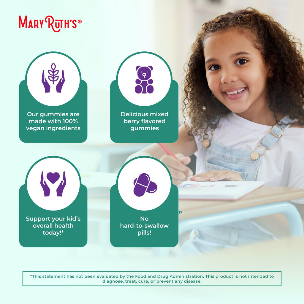 MaryRuth Organics Kids Immune Support Gummies | USDA Organic | Vitamin C, Zinc, and Elderberry Gummies for Kids| Immune Support for Ages 4+ | Vegan