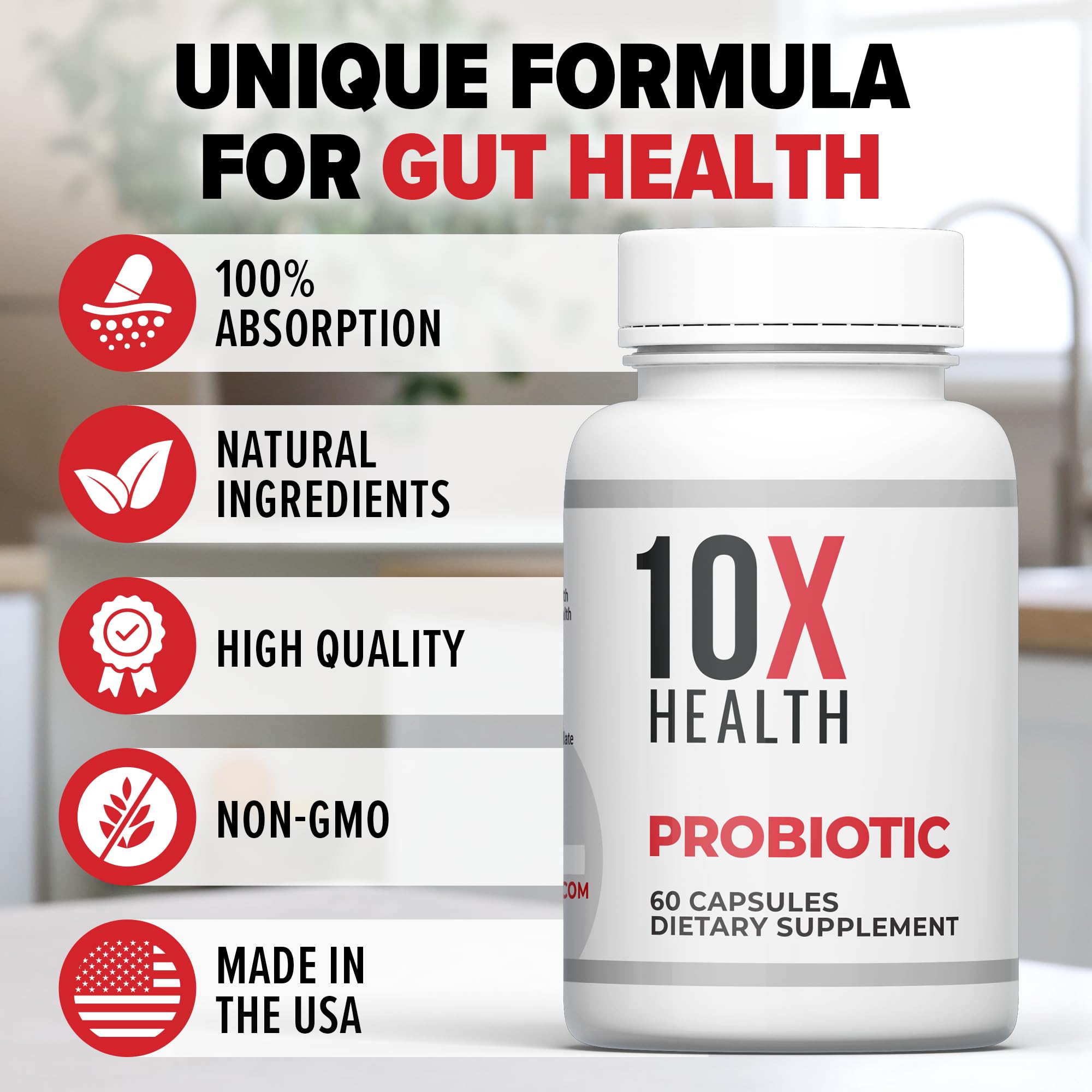 10X Health Probiotics for Men - 60 Capsules Immune Support Supplement & Probiotics for Digestive Health with Lactobacillus Rhamnosus,