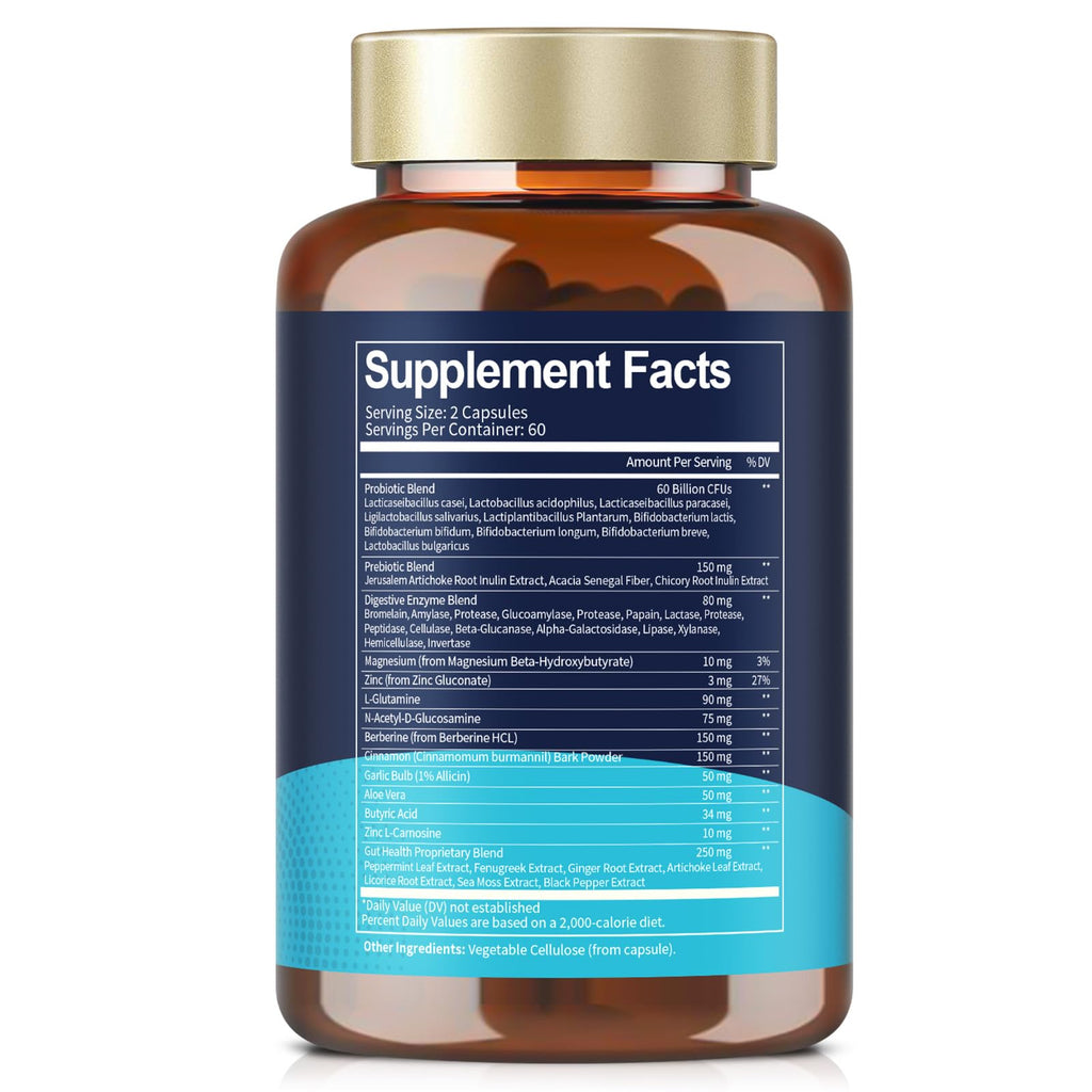 14-in-1 Gut Health with Probiotics, Prebiotics, Postbiotics & Digestive Enzymes for Women & Men, 60 Billion CFU Probiotics for Digestion, Strong Immunity,