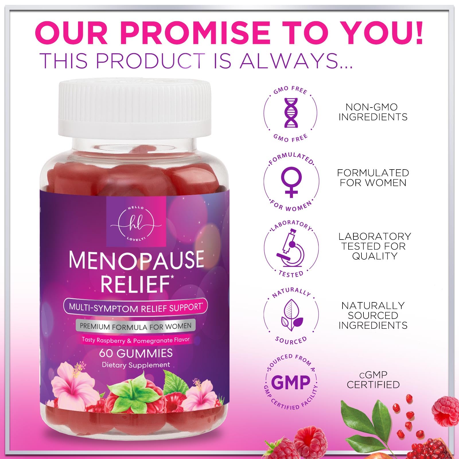 Menopause Supplements for Women - Complete Natural Mild Hot Flashes & Night Sweats Support, Multi Benefit Menopause Relief Gummy, Support for Balance & Energy, Gluten-Free & Non-GMO - 60 Gummies Hello Lovely! Au supplements