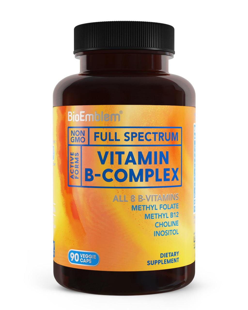BioEmblem Vitamin B-Complex - All 8 Active Forms with Methyl Folate, Methyl B12, B6, Biotin Plus Choline Inositol, Supports Energy, Metabolism, Brain, Heart Health