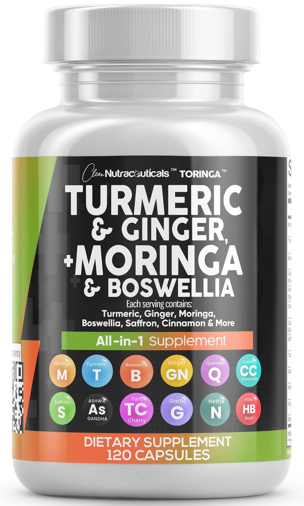 Clean Nutraceuticals Turmeric Moringa Supplement | Ginger Boswellia Saffron - Supplement for Women and Men with Ceylon Cinnamon