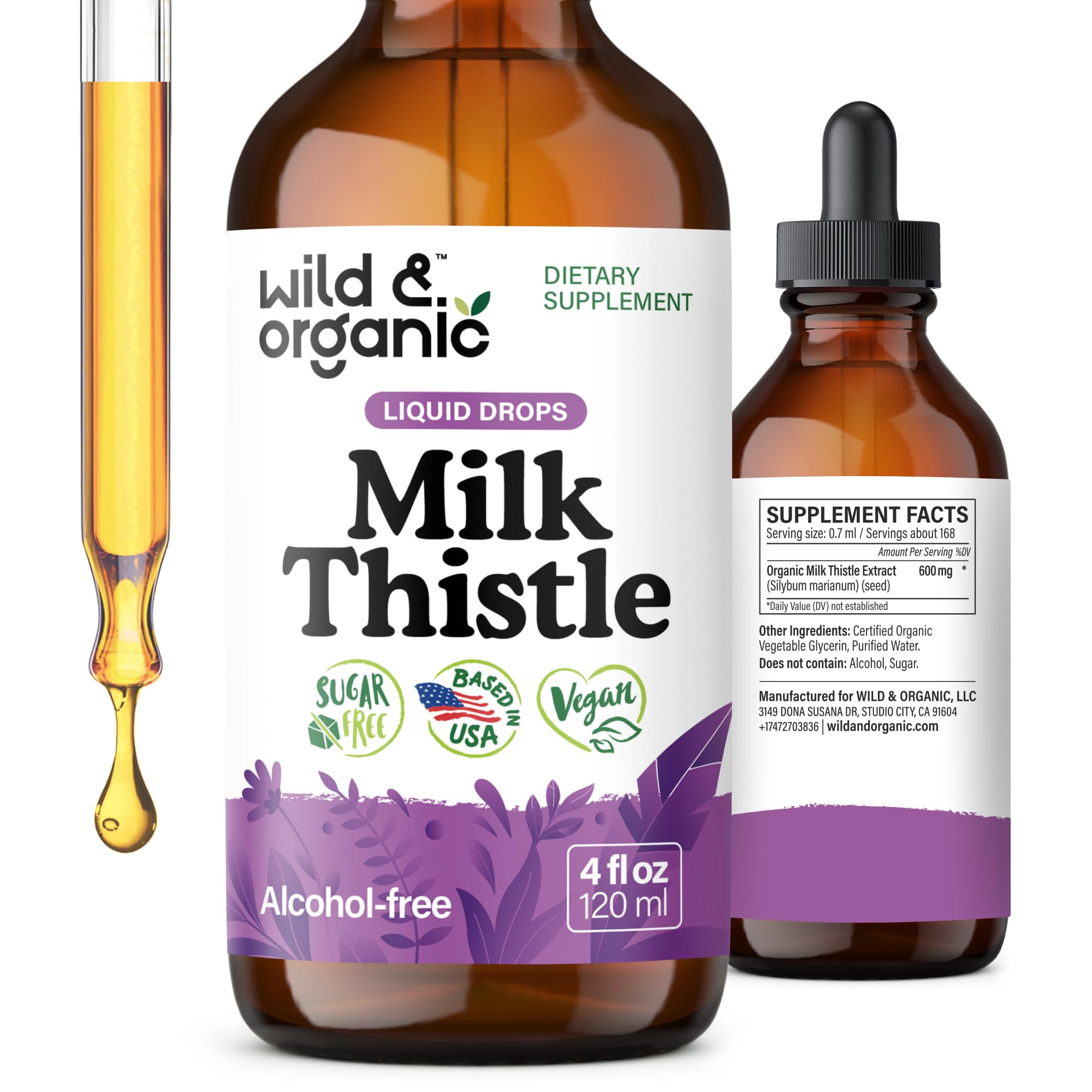 Wild & Organic Milk Thistle Liquid Drops - Liver Cleanse Detox - Silymarin Milk Thistle Supplement for Liver Support - Add to Tea - Silybum Marianum Seed Extract Tincture