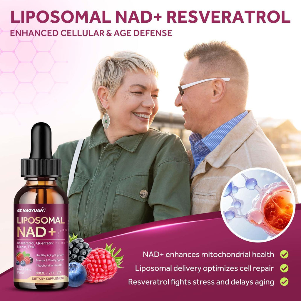 Liposomal NAD Supplement - 1200mg NAD+ Liquid Drops for Women & Men with Nicotinamide, Resveratrol, Quercetin, TMG, Black Pepper Extract - Brain & Cellular Mitochondrial Health, Anti-Aging, Longevity GZ HAOYUAN Au supplements