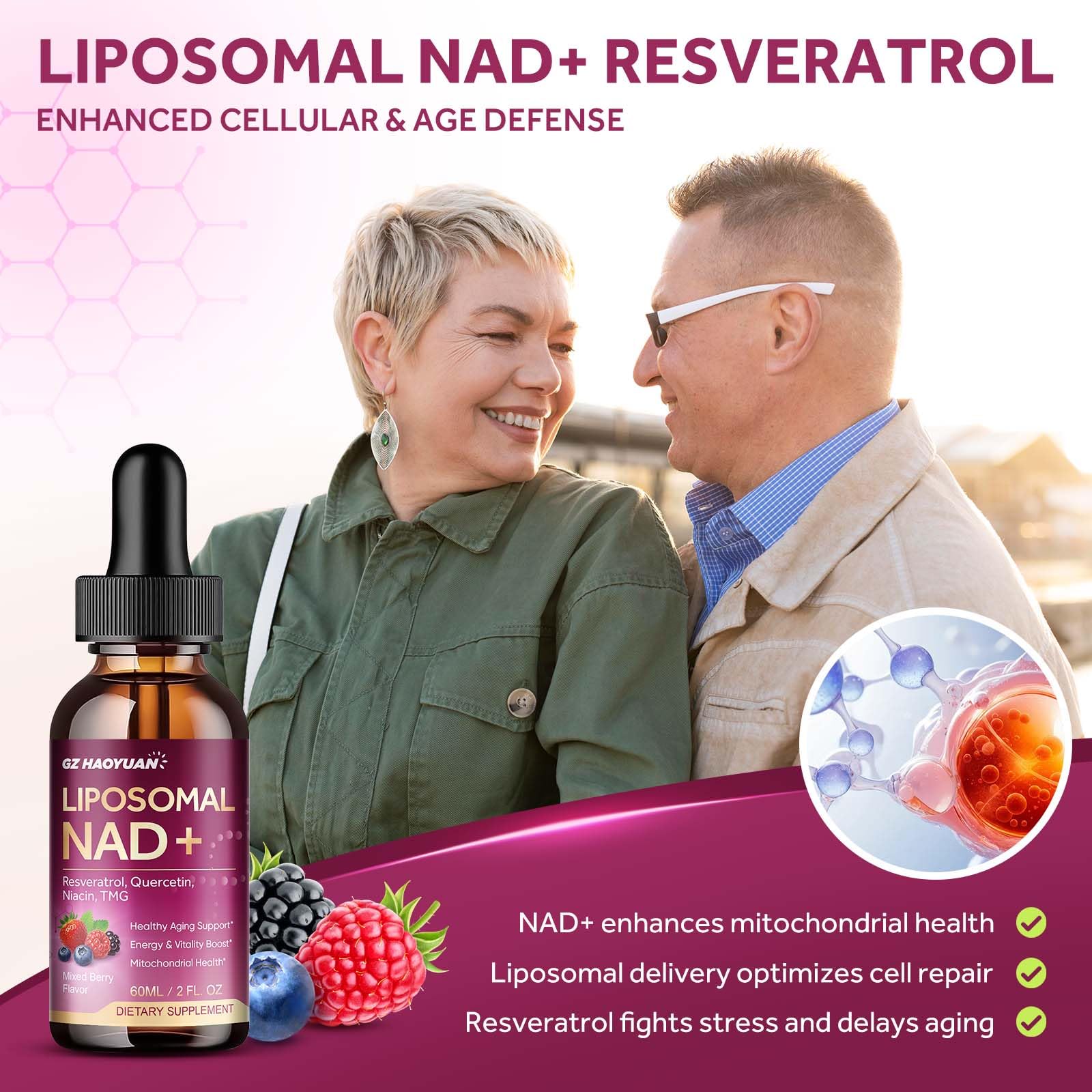 Liposomal NAD Supplement - 1200mg NAD+ Liquid Drops for Women & Men with Nicotinamide, Resveratrol, Quercetin, TMG, Black Pepper Extract - Brain & Cellular Mitochondrial Health, Anti-Aging, Longevity GZ HAOYUAN Au supplements