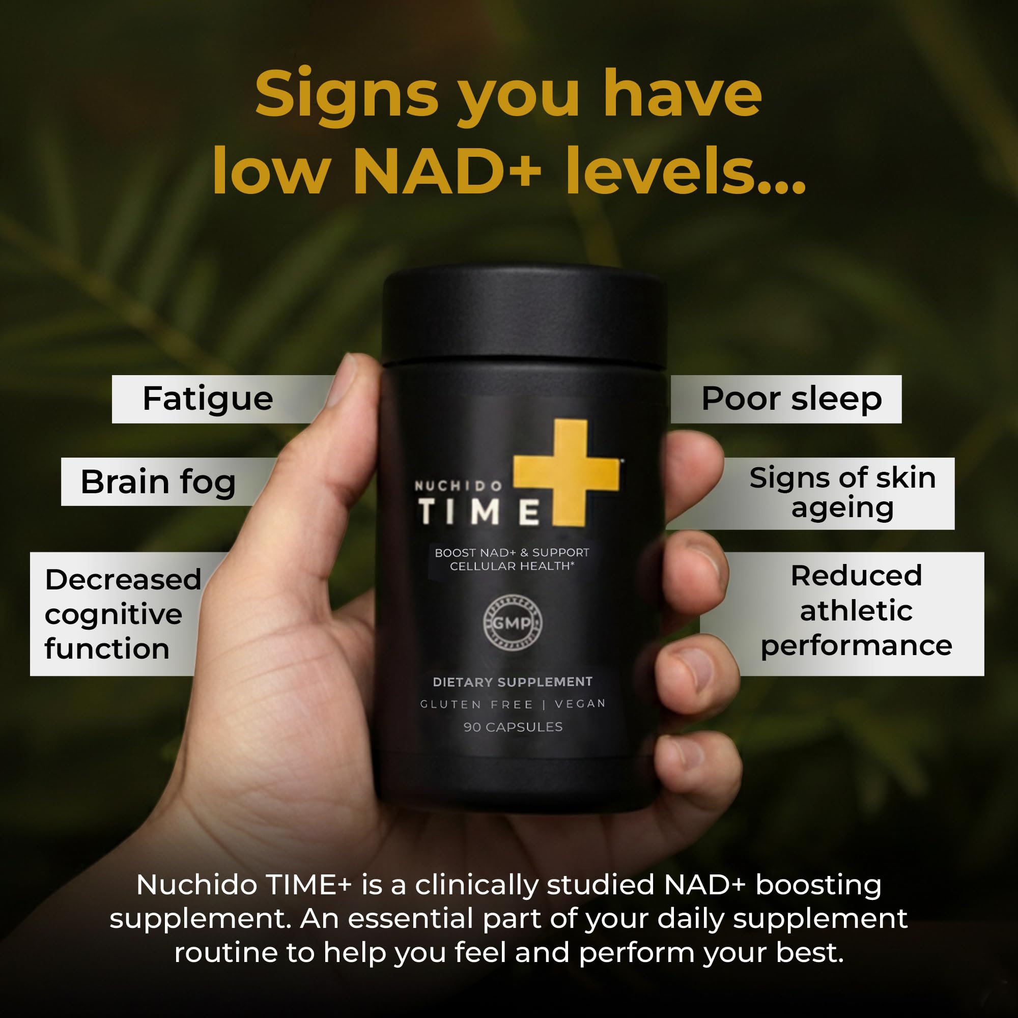 Nuchido Time+ NAD Supplement for Men & Women - Advanced Formula for Healthy Aging, Energy, Focus, Cellular Health & Longevity - Nicotinamide, Alpha Lipoic Acid, Quercetin - 90 Capsules Nuchido Time+ Au supplements