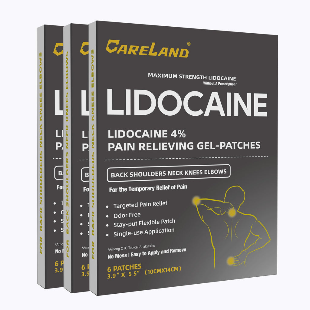 CARELAND Lidocaine Gel Patch, 18 Count Maximum Strength Pain Patches for Muscle Relief in Neck Knee Back and Shoulders Unscented Numbing Patch for Soothing Nerves, Joints CARELAND Au supplements