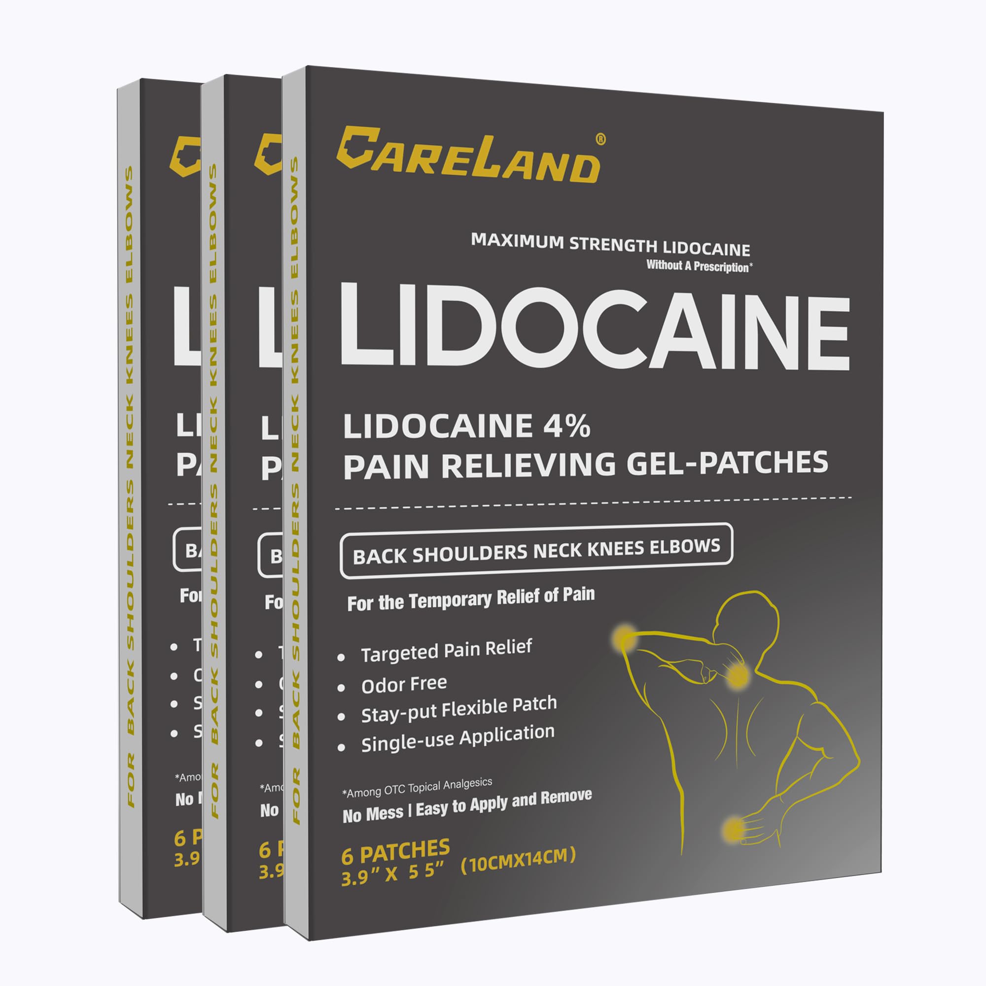 CARELAND Lidocaine Gel Patch, 18 Count Maximum Strength Pain Patches for Muscle Relief in Neck Knee Back and Shoulders Unscented Numbing Patch for Soothing Nerves, Joints CARELAND Au supplements