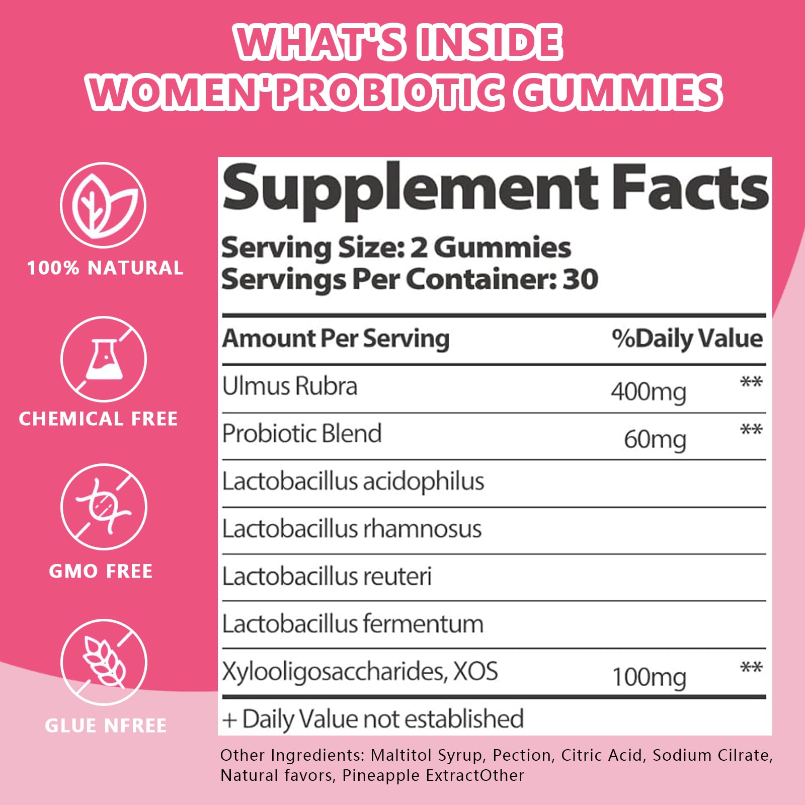 Itiban Feminine Vaginal Probiotics Gummies, Supports pH Balance & Digestive Health, Slippery Elm for Women, Suagr-Free