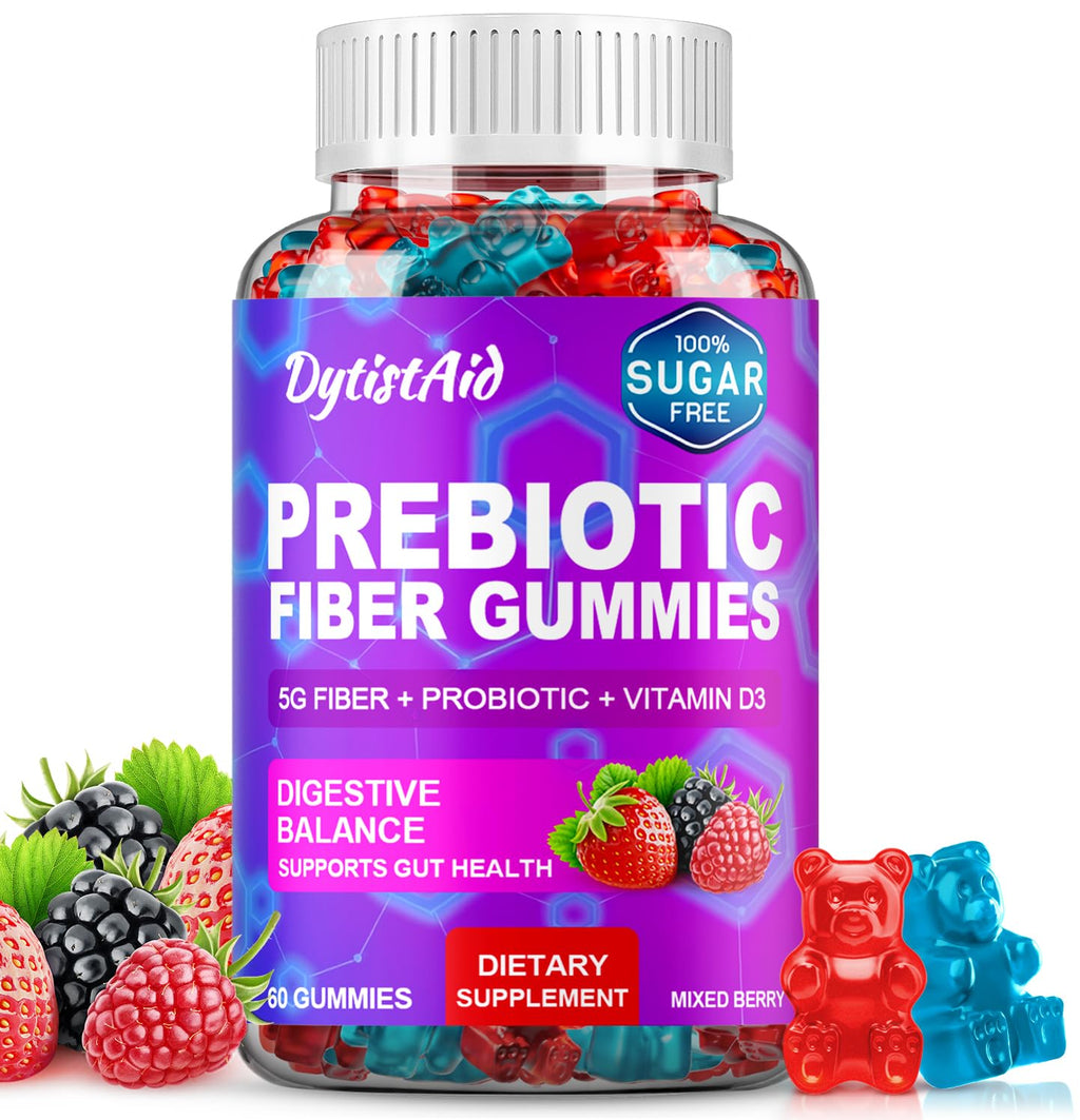 Prebiotic Fiber Gummies, 5g Fiber per Serving, 2 Billion CFU Bacillus Coagulans + Vitamin D3, Sugar Free Pectin Mixed Berry Gummies, Inulin (FOS) + Acacia
