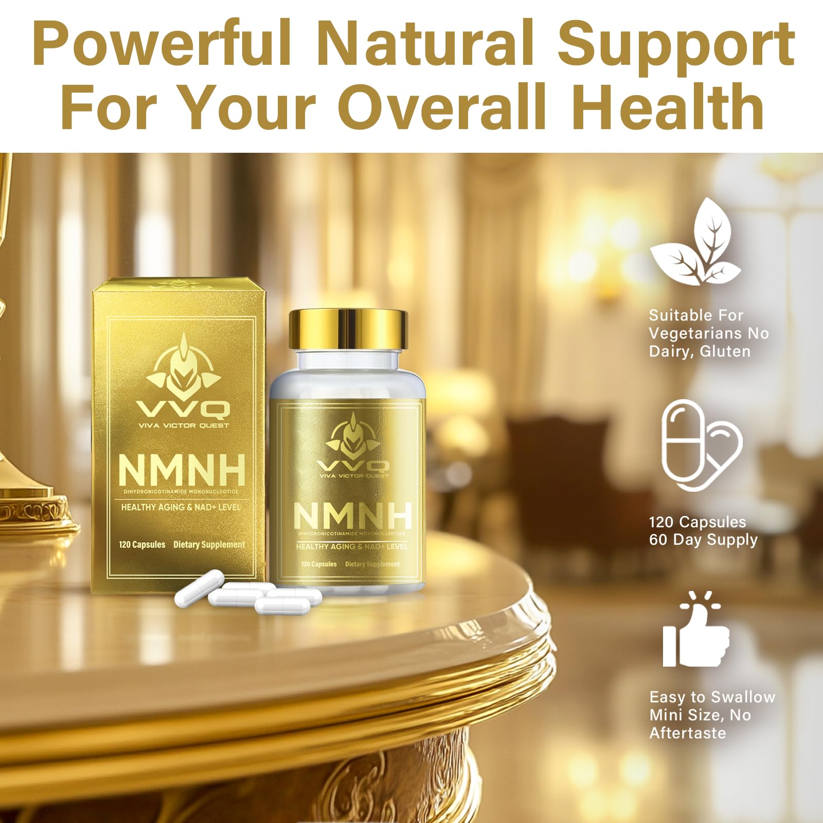 120 Capsules-NMNH (Dihydronicotinamide Mononucleotide), NAD Supplement to Boost NAD+ Levels as We Age (May Be More Effective Than Nicotinamide Riboside), NMNH Supplement for Anti-Aging VVQ Au supplements