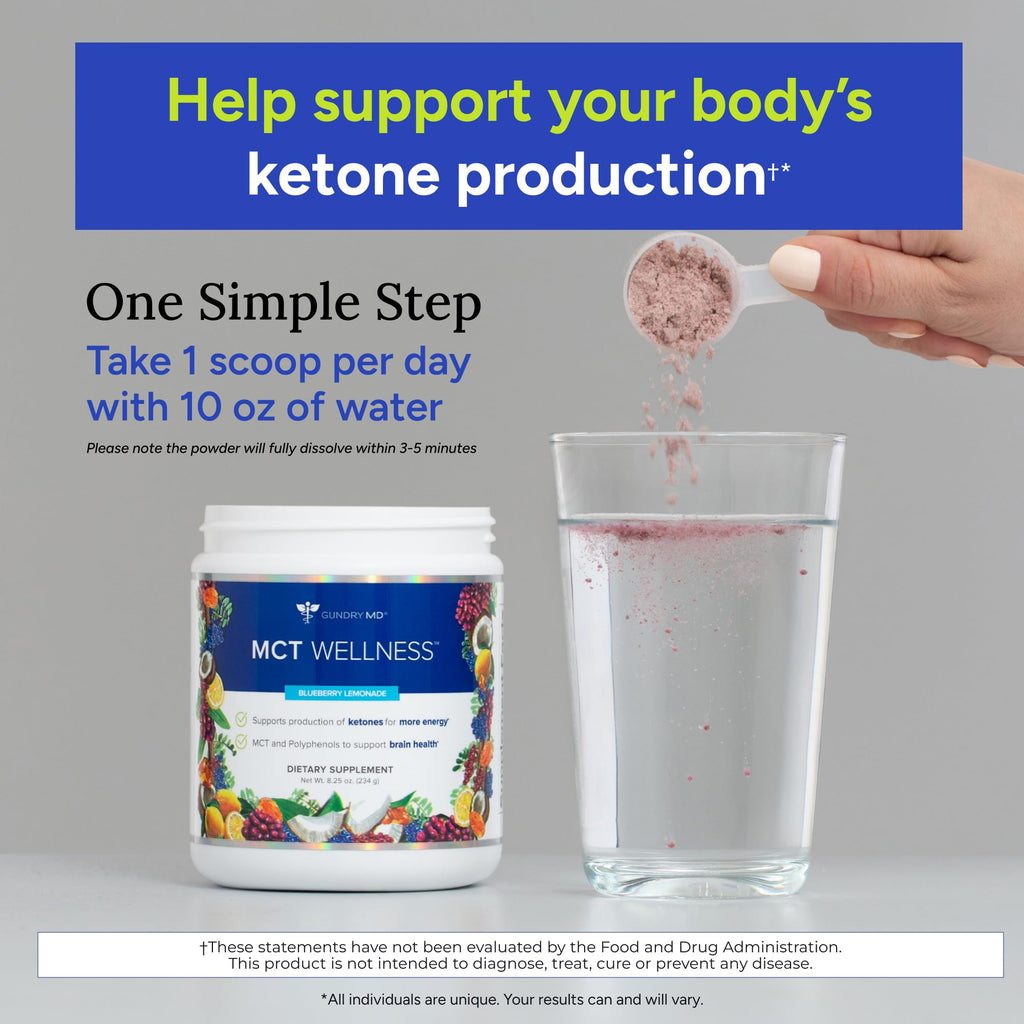 Gundry MD MCT Wellness Powder to Support Energy, Ketone Production and Brain Health, Keto Friendly, Sugar Free