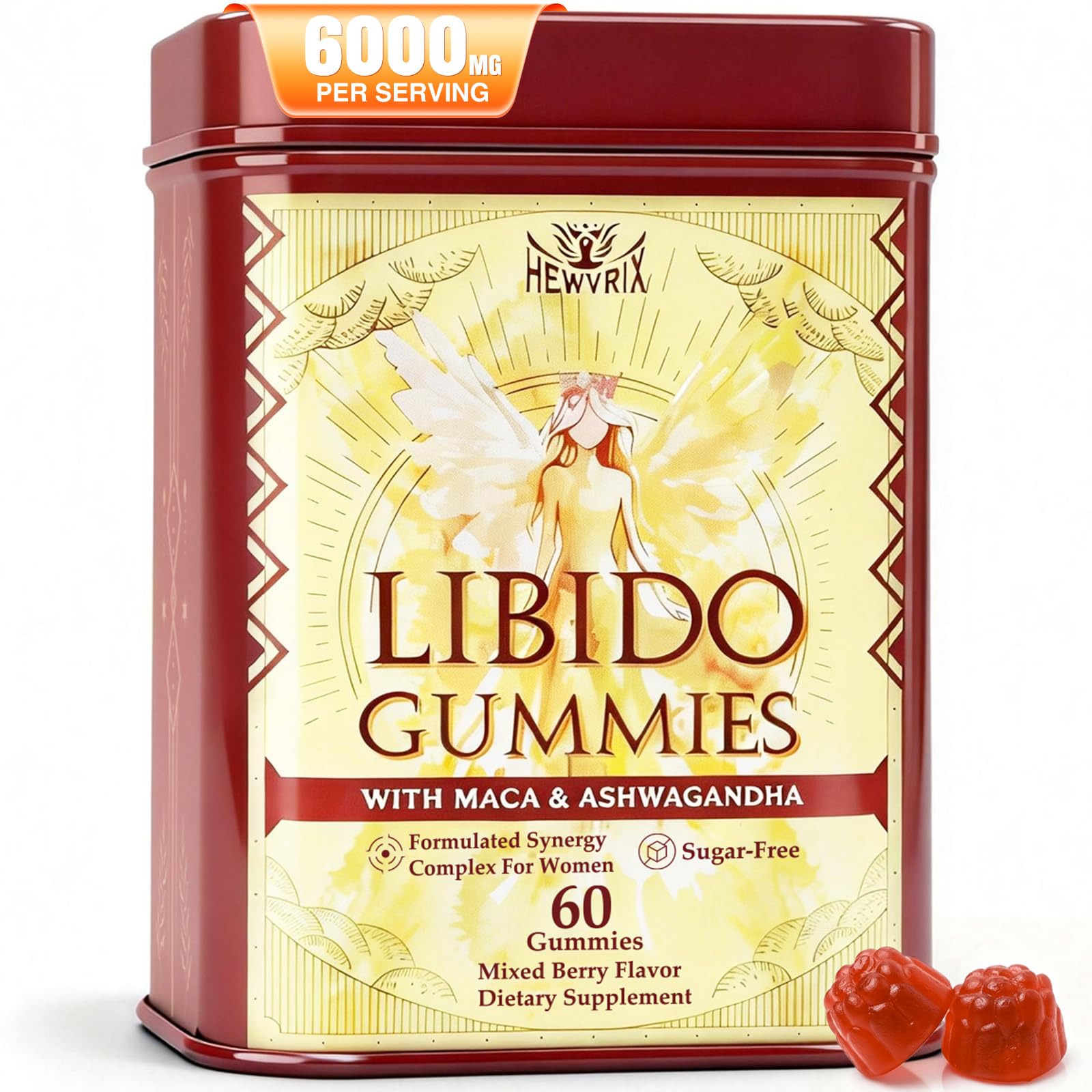 Libido Booster for Women with 1500mg Maca & 1000mg Ashwagandha, Vitamin D & B6, for Energy, Mood - Strongest Female Libido Booster + Hormone Balance for Women Cortisol Reducer | 0 Sugar, 60 Gummies Hewvrix Au supplements