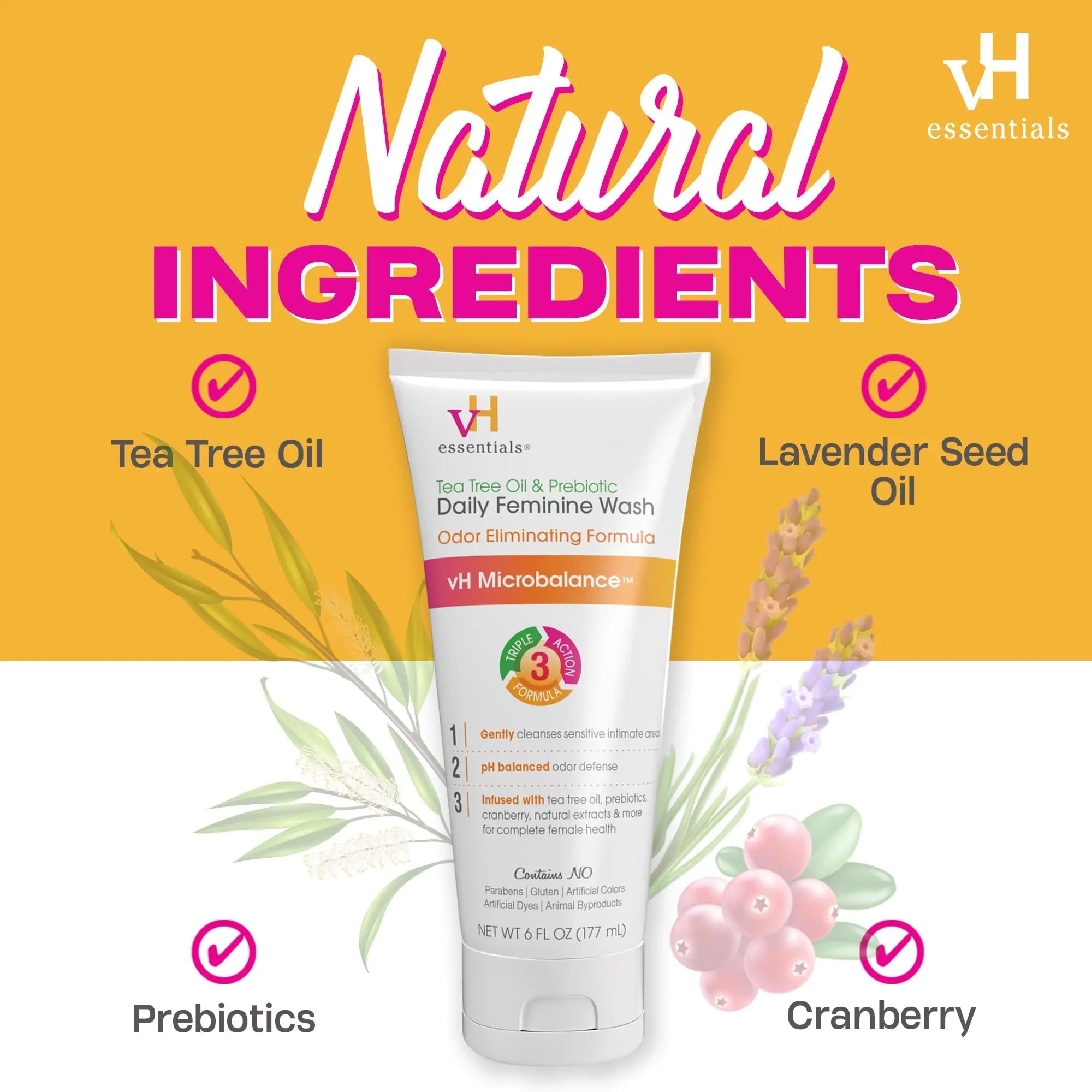 vH essentials, Ph Balanced Daily Feminine Wash, Tea Tree Oil & Prebiotic vH essentials Au supplements