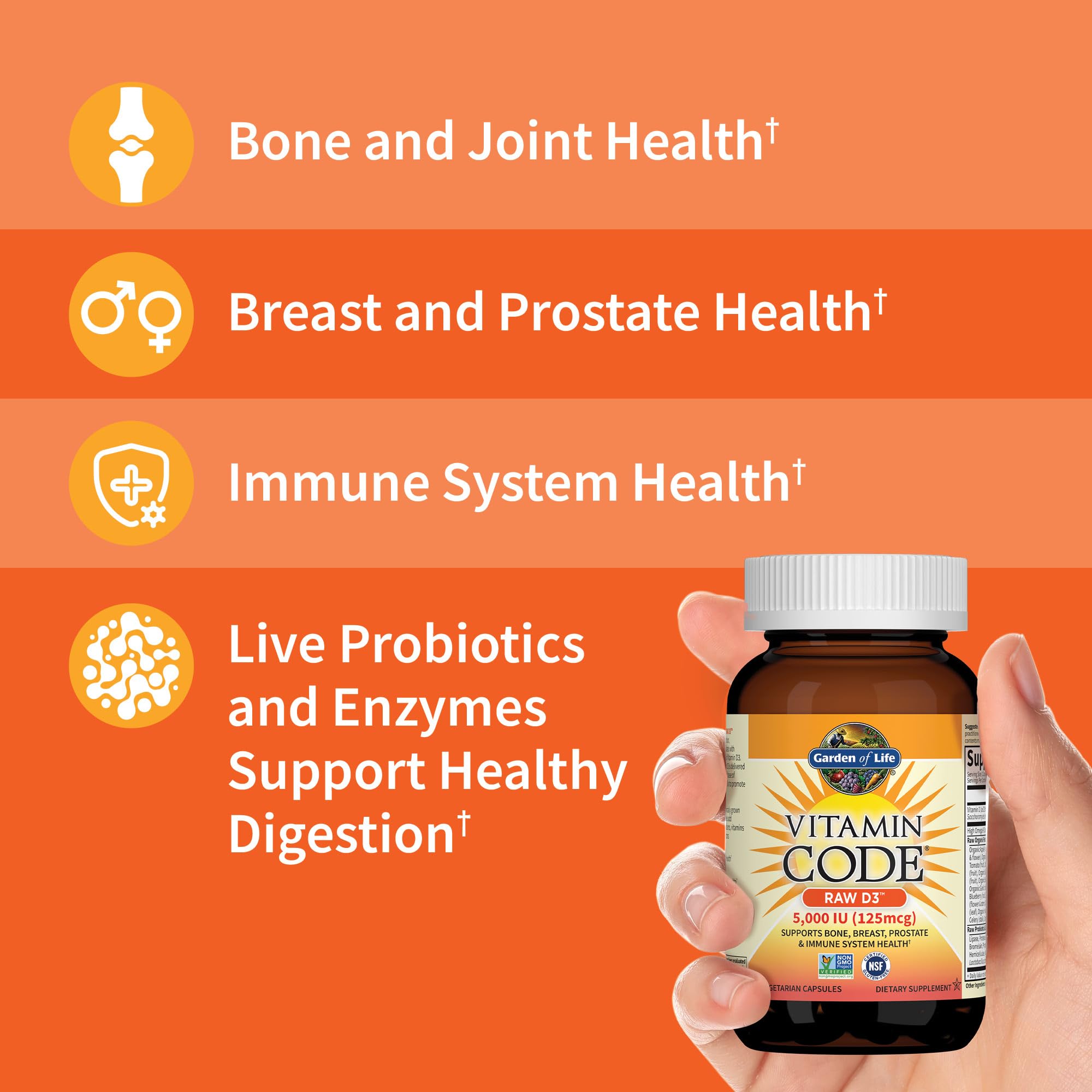 Garden of Life Vitamin D3 5000 IU, Raw Whole Food Supplements with Chlorella, Fruit, Veggies & Probiotics for Bone & Immune Health