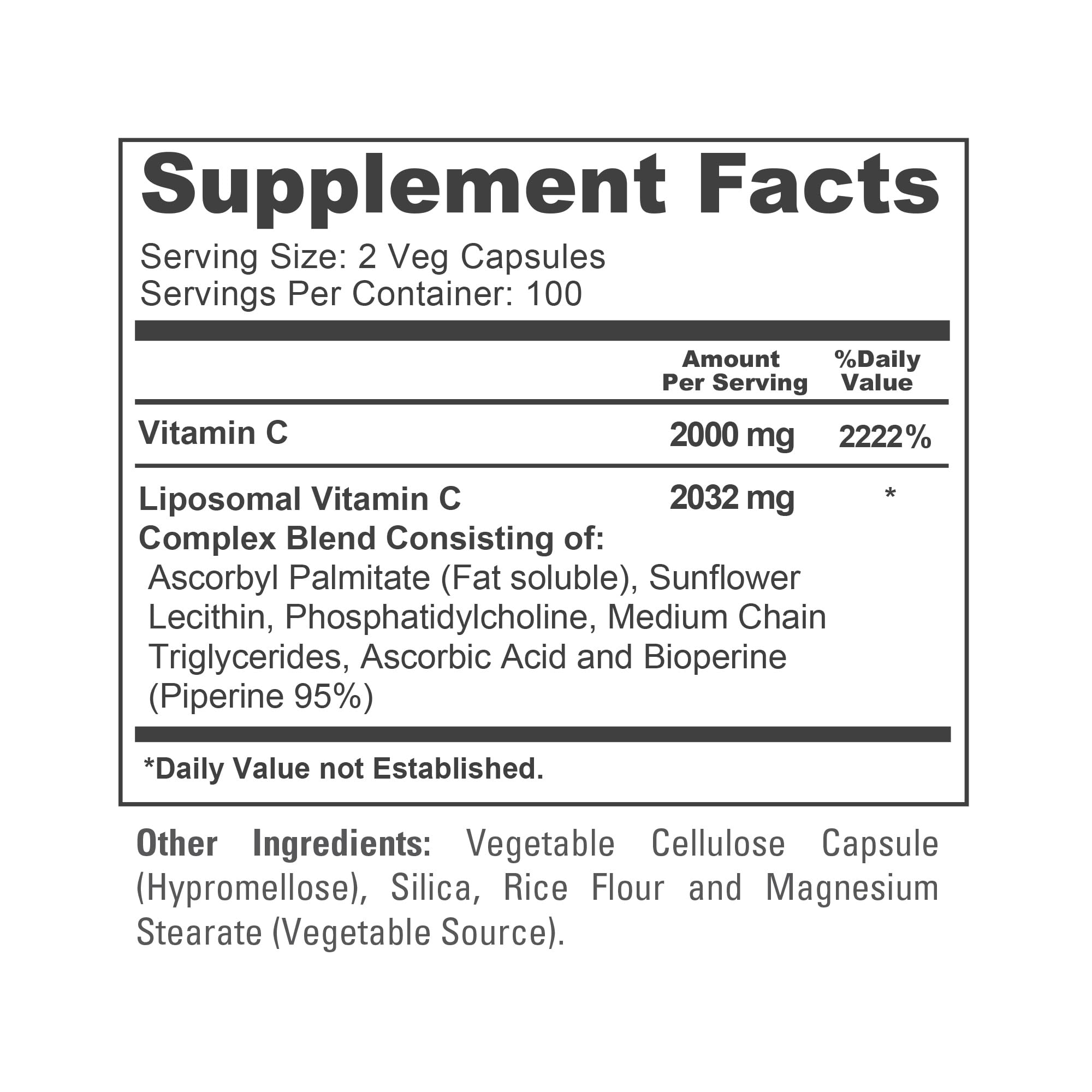 NusaPure Liposomal Vitamin C 2032mg - 200 Veggie Vegan Capsules, BioPerine - High Absorption Ascorbic Acid NusaPure Au supplements