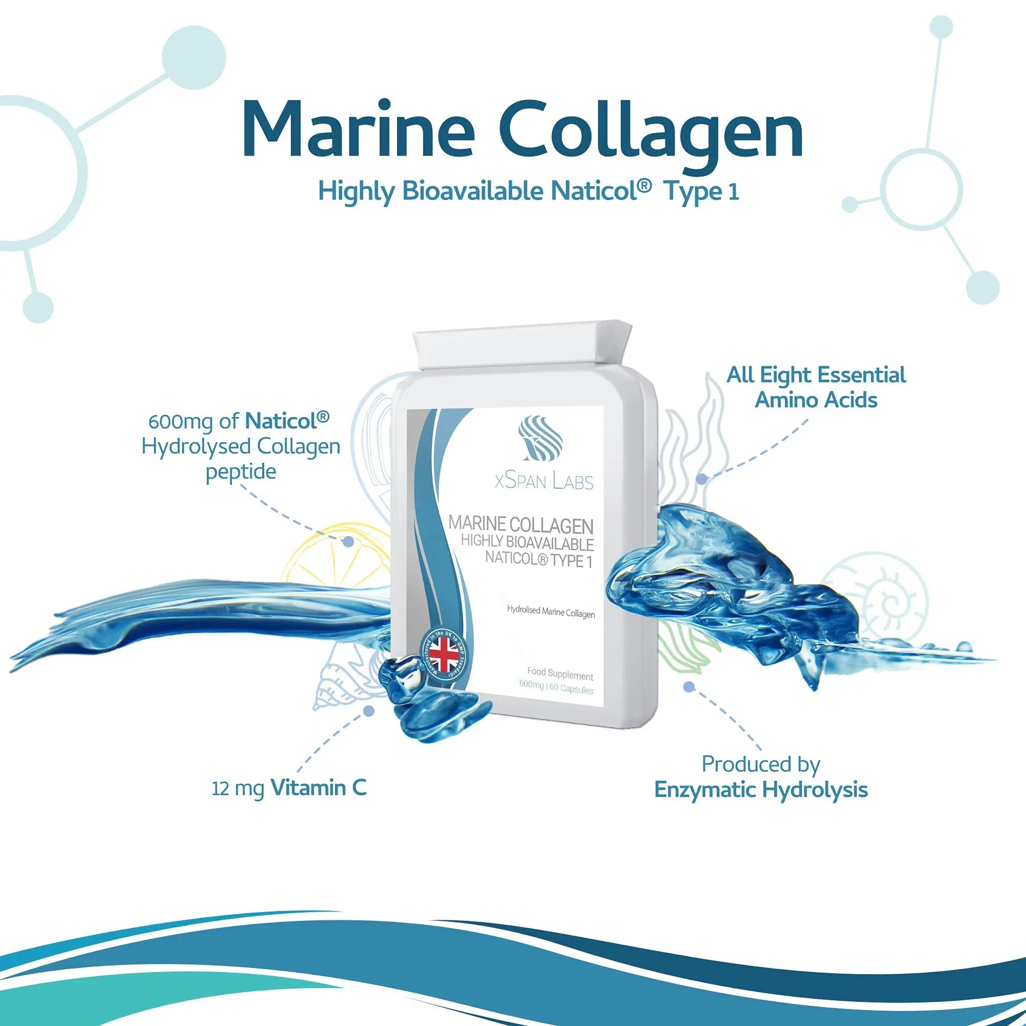Marine Collagen 600mg 60 Capsules - Highly Bioavailable Naticol® Type 1 Xspan Labs Au supplements