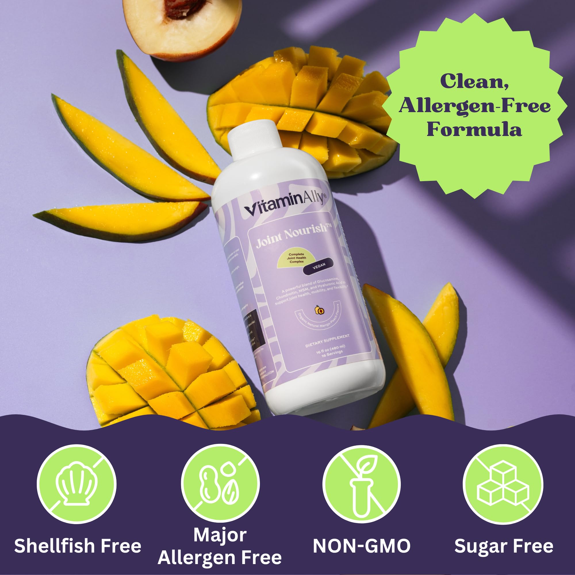 Joint Nourish – 100% Vegan Liquid Joint Supplement | Vegan Glucosamine, Chondroitin, MSM, Hyaluronic Acid & Vitamin C | Mango-Peach | Supports Joint Mobility, Cartilage & Skin | Sugar-Free,16 Servings Vitaminally Au supplements