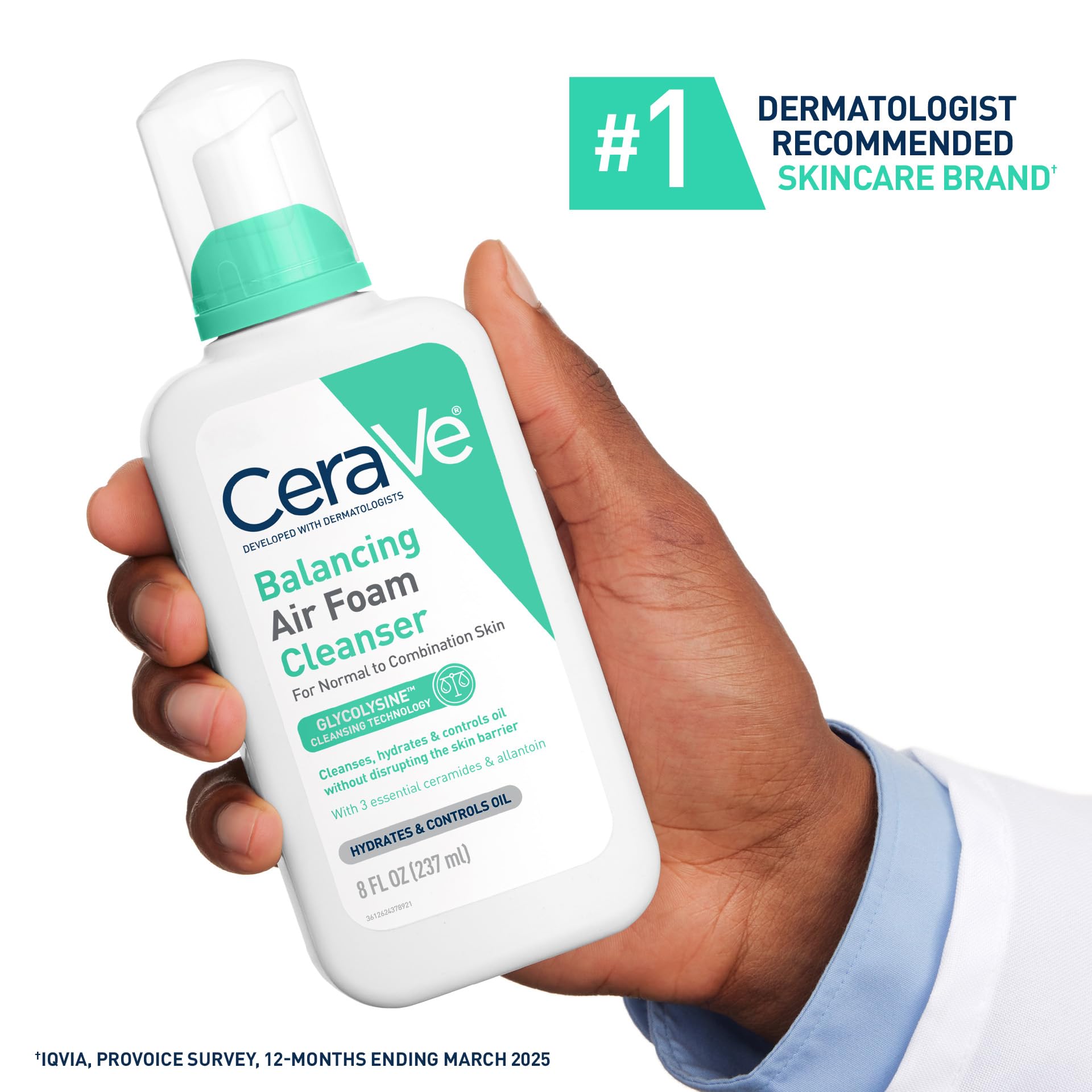 CeraVe Balancing Air Foam Face Wash, Foaming Facial Cleanser For Combination Skin, 8HR Oil Control + 24HR Hydration