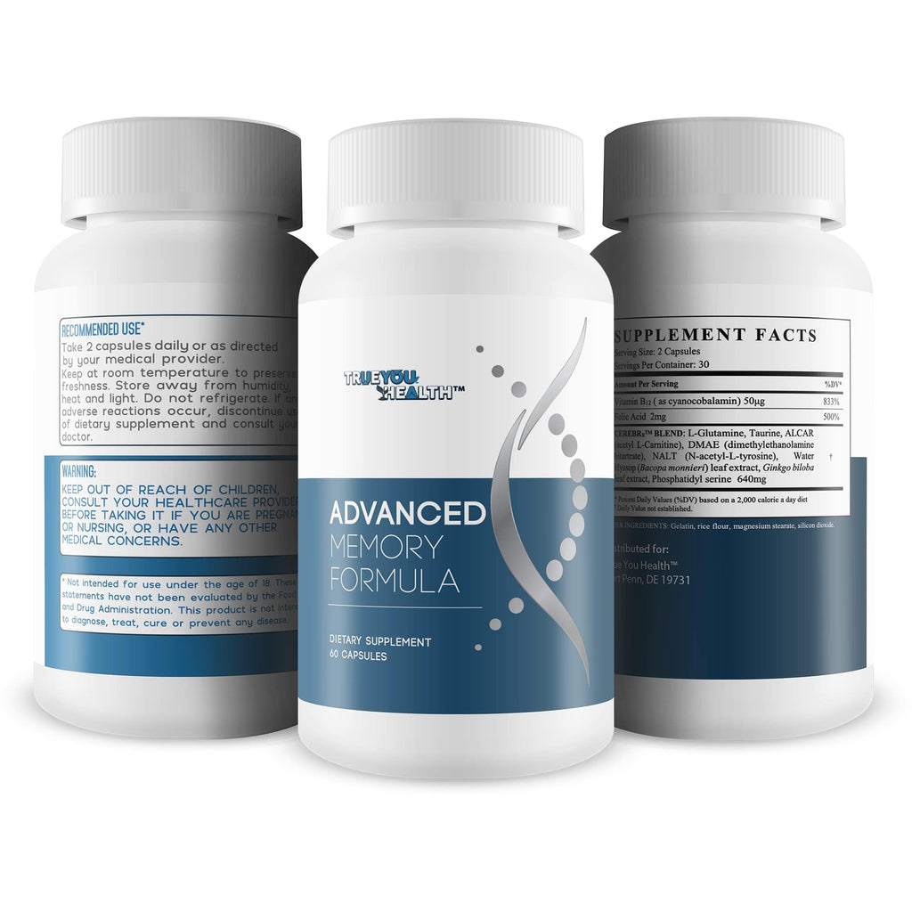 Advanced Memory Formula - by True You Health - Our Best Memory & Brain Formula - Formulated with Ginkgo Biloba and Other Premium Ingredients for Cognitive Performance, Focus, and Clarity True You Health Au supplements