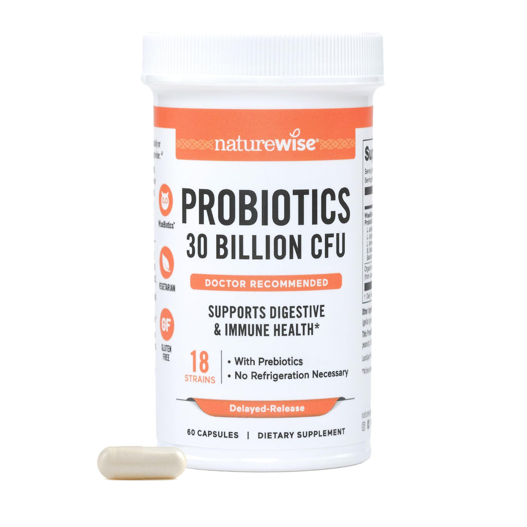 NatureWise Max Probiotics for Women & Men - 30 Billion CFU 18 Strains With Prebiotics - For Gut & Digestive Health - Delayed-Release Capsules, Gluten Free - 60 Capsules[2-Month Supply] NatureWise Au supplements