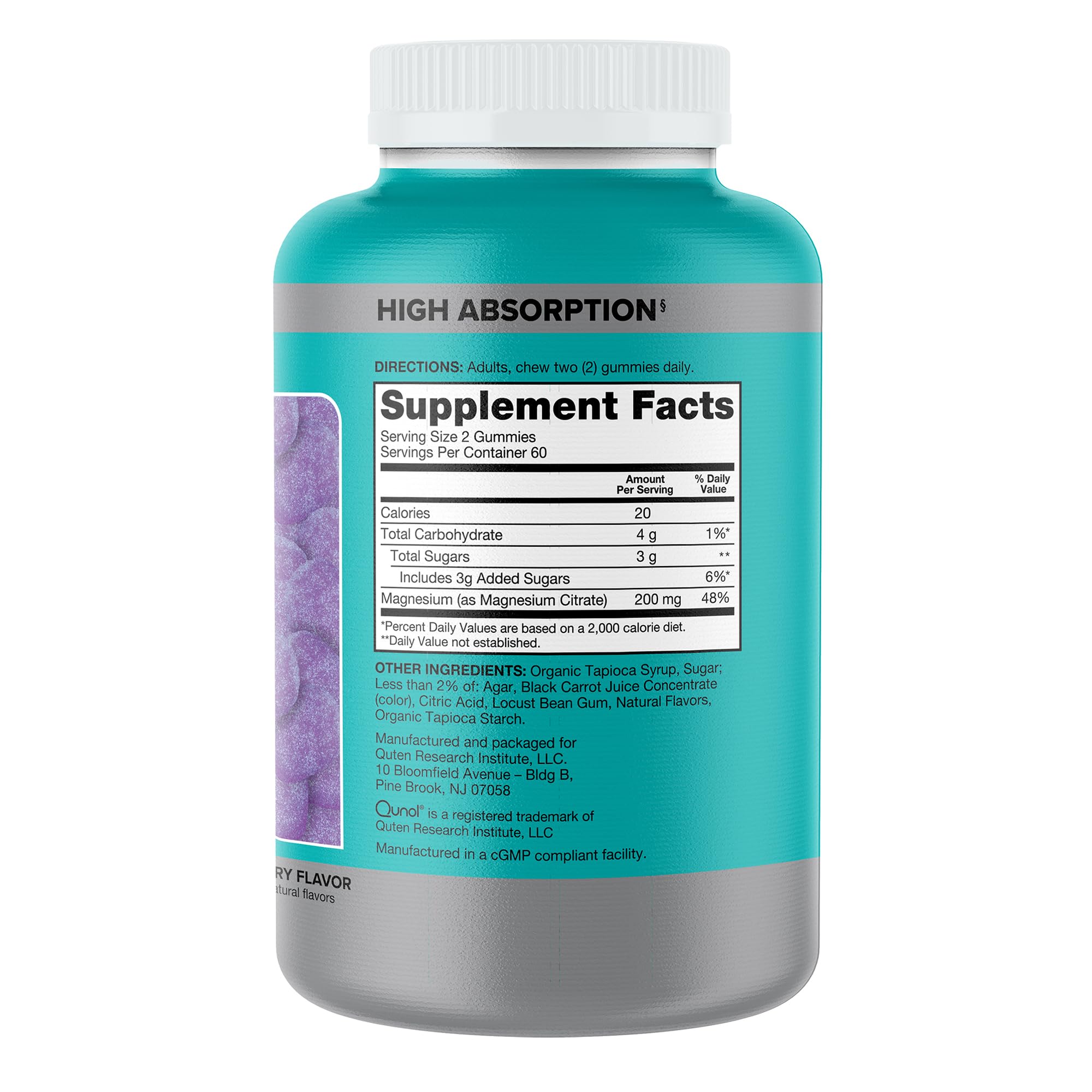 Qunol Magnesium Gummies for Adults, 200mg Elemental Magnesium (from 1,750mg Magnesium Citrate), High Absorption Magnesium Supplement, Supports Nerve,
