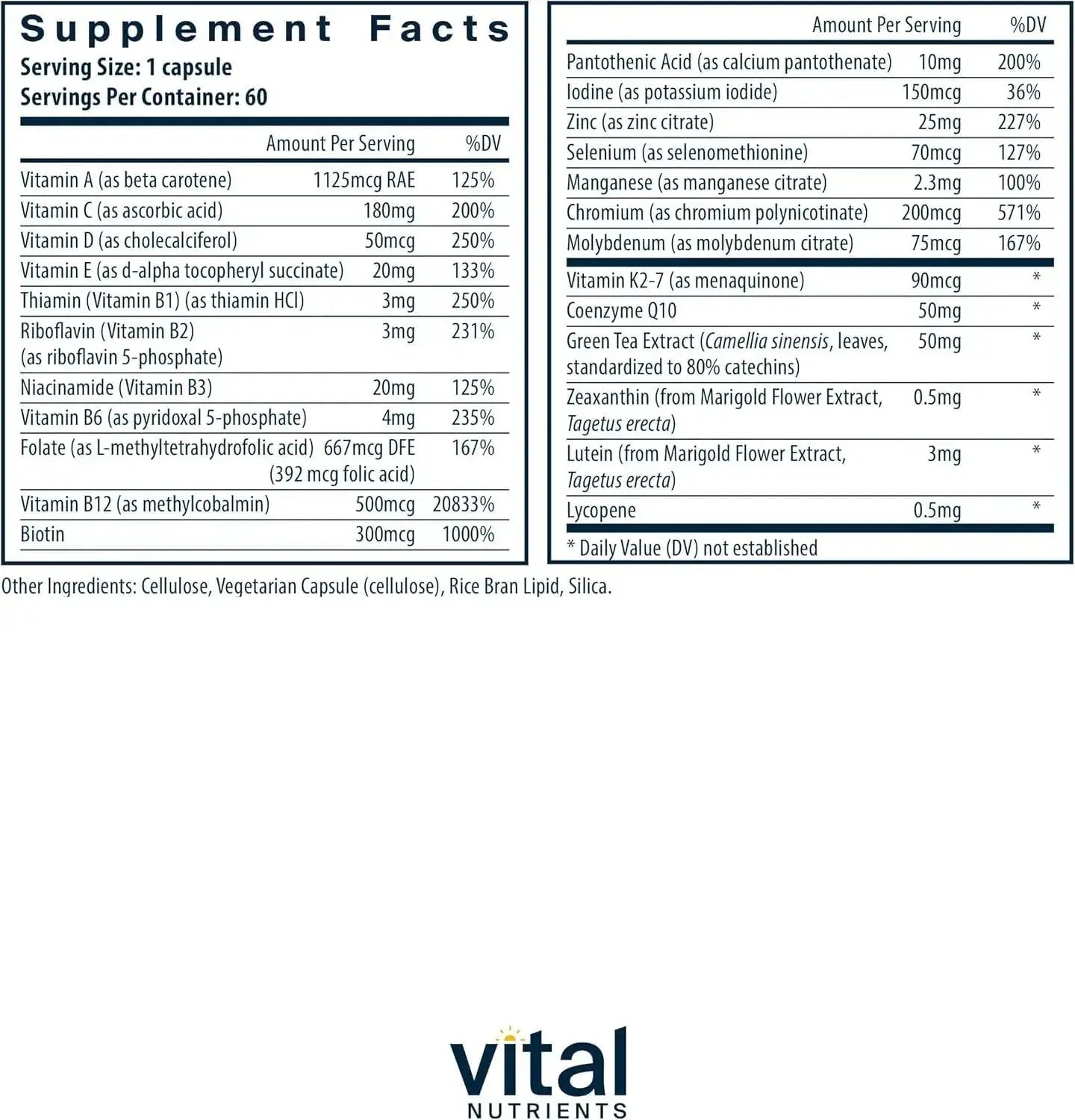 Vital Nutrients Once Daily Multivitamin | Vegan Multi for Women & Men | Allergen-Free | 19 Essential Vitamins + Antioxidants for Eye and Heart Health | Vital Nutrients Au supplements