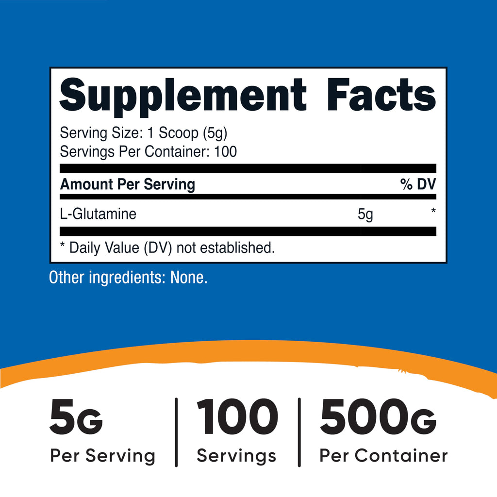 Nutricost L-Glutamine Powder (500 Grams) Unflavored - Gluten Free & Non-GMO, 100 Servings