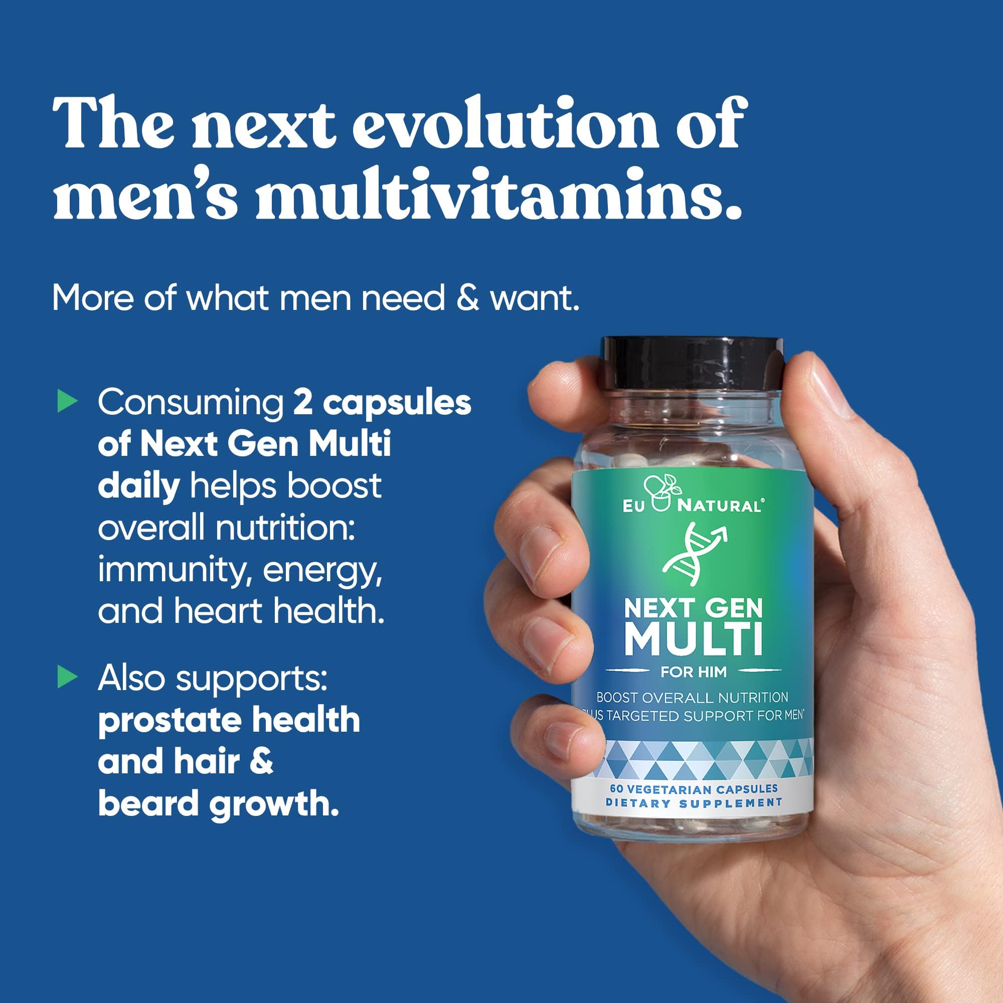 Next Gen Multi for Him Advanced Men’s Multivitamin Supplement - 26-in-1 Multiblend for Beard & Hair Growth, Men’s Reproductive Health, Metabolism, Heart, Skin,