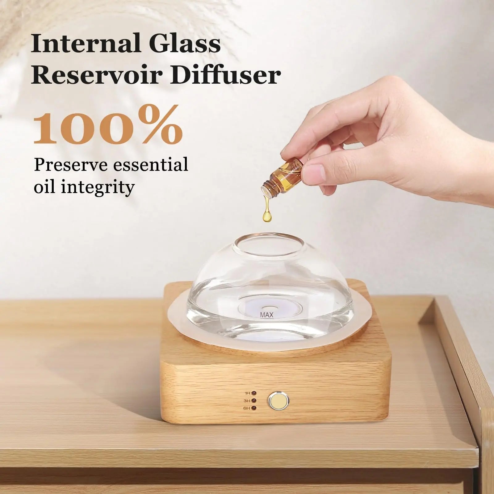 Lecdura Glass Essential Oil Diffuser with Glass Reservoir & Wood Base - Plastic Free, 200ml Lock Lecdura Au supplements