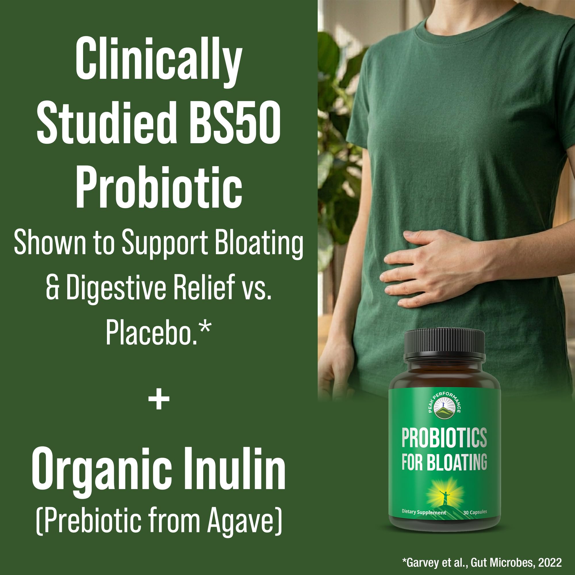 Bloat and Gas Probiotic - Proven Relief with Clinically Studied Bacillus Subtilis BS50 + Prebiotic Fiber - Fast Acting Anti Bloating Pills Supplement