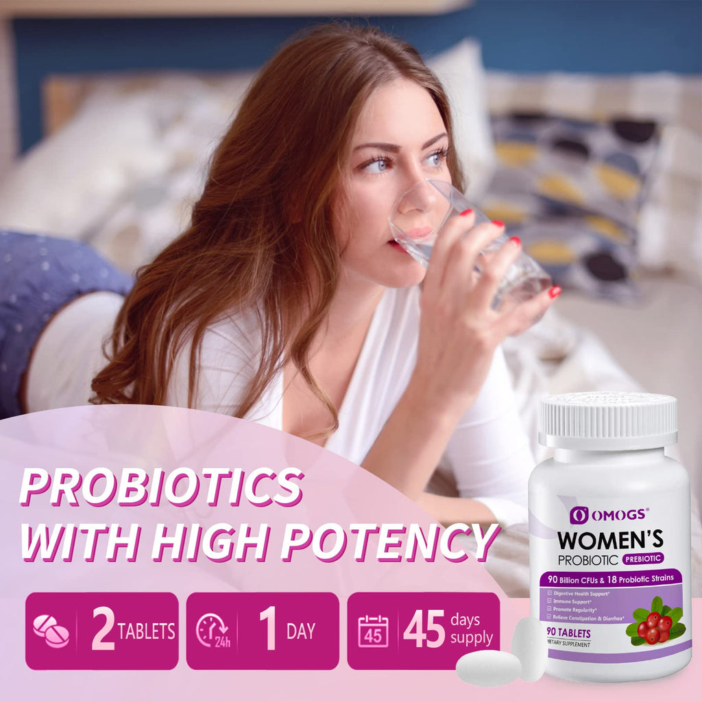 OMOGS Women's Probiotic, with Cranberry Extract, Organic Prebiotics & Vitamin C, 90 Billion CFUs,18 Strains, Help for Boost Immune, Digestive, Gut Health & Women's Health