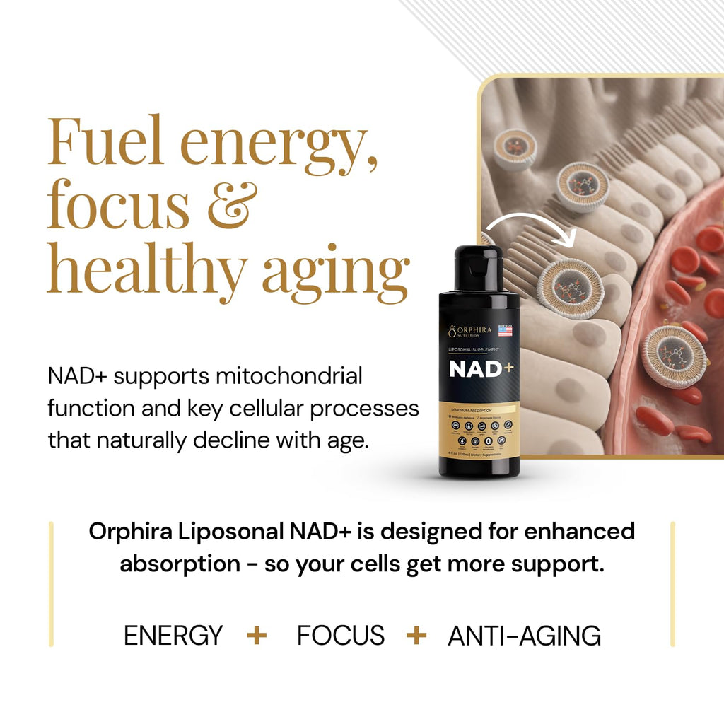 Orphira Liquid Liposomal NAD+ Supplement - 10x Better Absorption for Cellular Energy, Mental Clarity, Healthy Aging & Vitality Support - Enhanced NAD Plus, Vegan, Non-GMO - 30 Servings (4 fl oz) Orphira Nutrition Au supplements