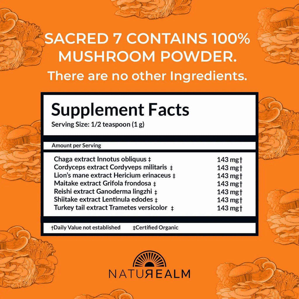 Naturealm Sacred 7 Mushroom Extract Powder - USDA Organic - Lion's Mane, Reishi Naturealm Au supplements