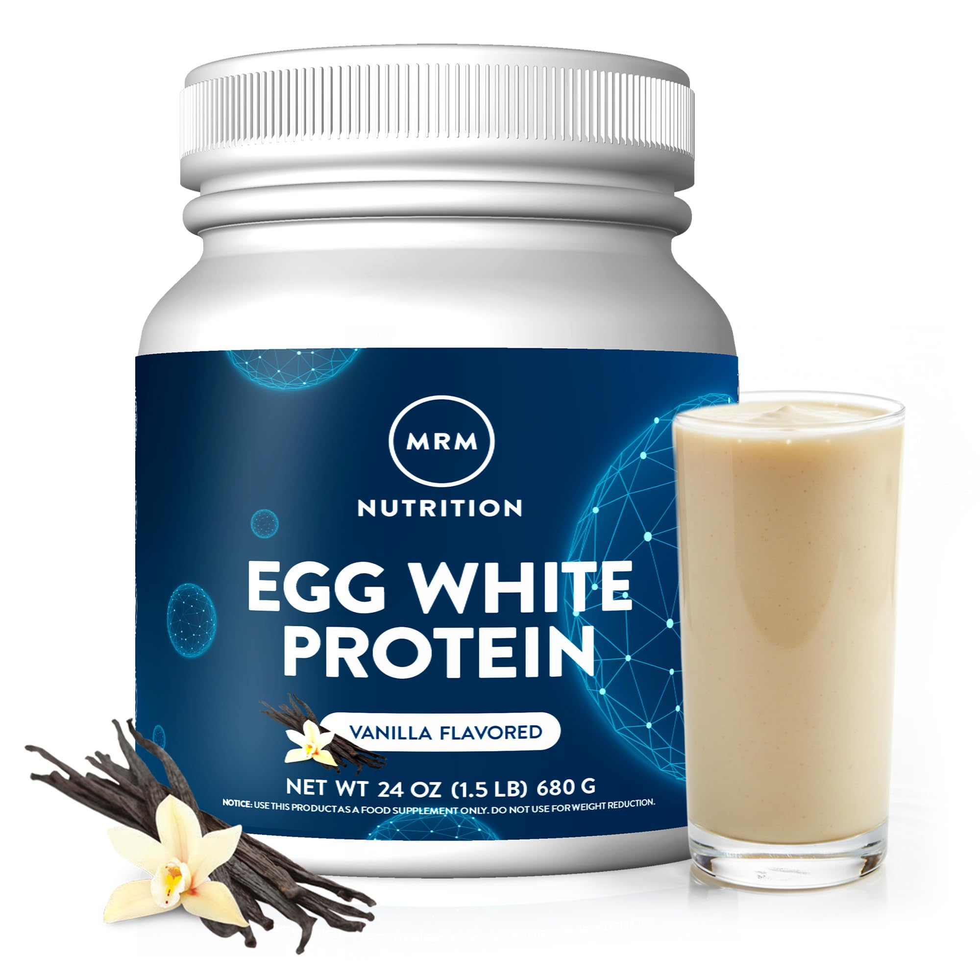 MRM Nutrition Egg White Protein - Sugar Free Vanilla Flavored Powder, 23g Fat-Free Protein with Digestive Enzymes, Free of Dairy, Gluten, and Soy, High Biological Value - 20 Servings