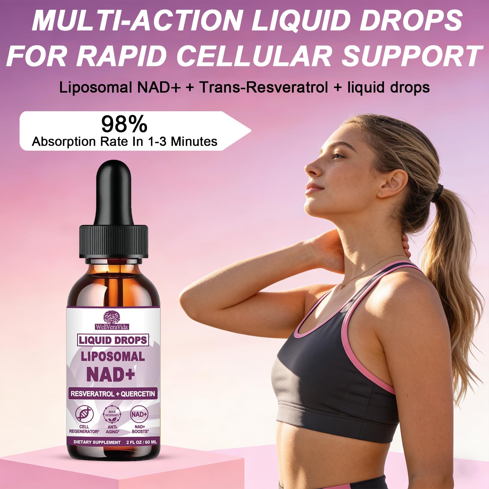 NAD+ Supplements for Men & Women, Extra Strength NMN Alternative Liposomal Nad⁺ Supplement with Resveratrol Quercetin for Cellular Energy & NAD+ Levels, Fast Absorption Liquid NAD Plus丨NON-GMO, 2Fl Oz WellVeraVida Au supplements