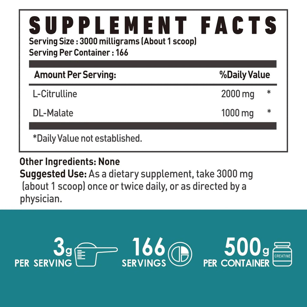 L-Citrulline Dl-Malate 2:1 Powder 500g, Pure L Citrulline Malate Supplement Preworkout NUTRI POTENTIA Au supplements