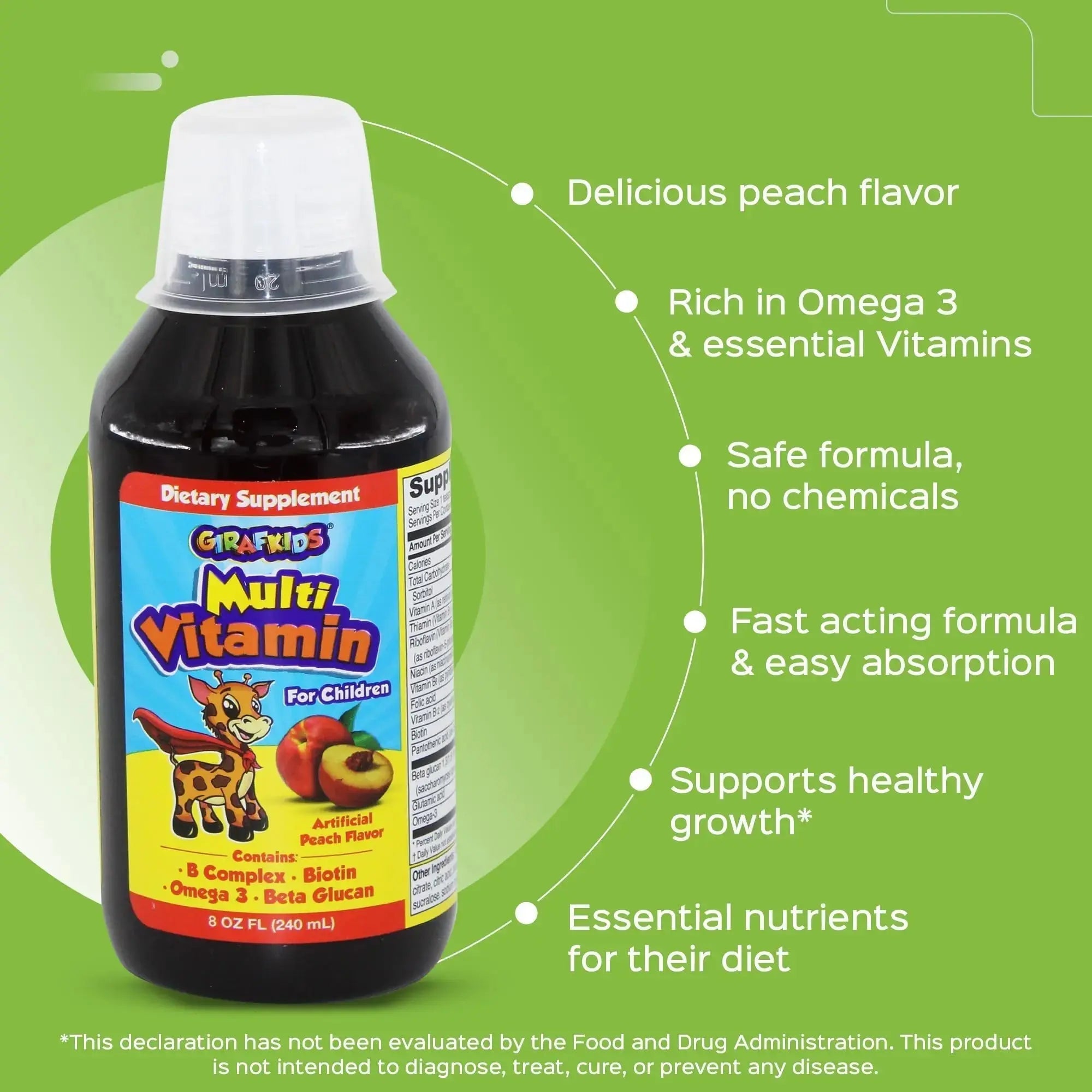 GirafKids Multivitamin Syrup + Liquid Vitamin C Bundle for Kids Ages 4+ | Omega-3, Beta Glucan, Folic Acid & Antioxidant Support | Peach & Orange Flavors PHARMADEL Au supplements