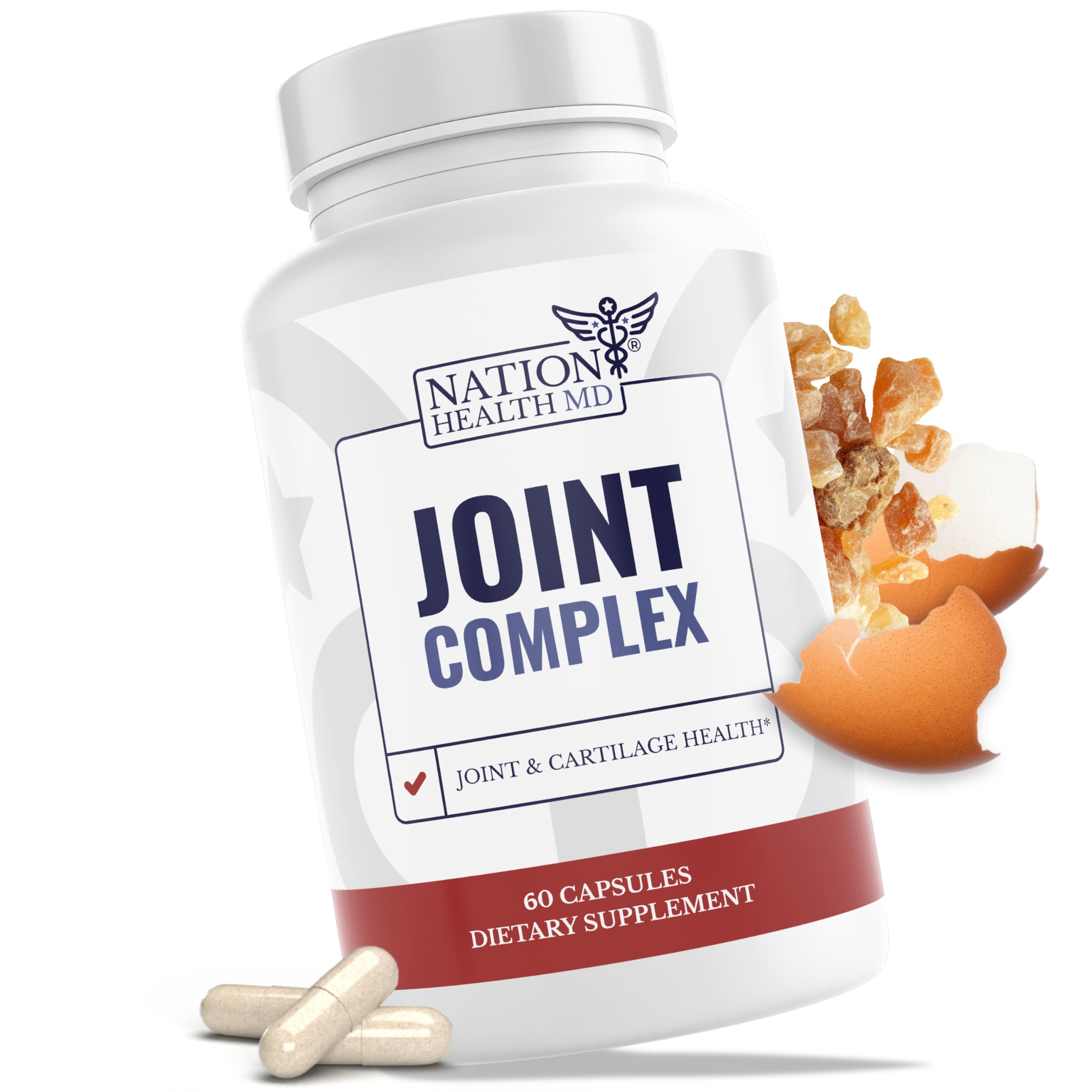 NATION HEALTH MD Joint Complex - Joint & Cartilage Health - Joint Support Supplement with Calcium, NEM Eggshell Membrane, Boswellia Serrata - Knee Supplements for Men & Women, 60 Capsules NATION HEALTH MD Au supplements