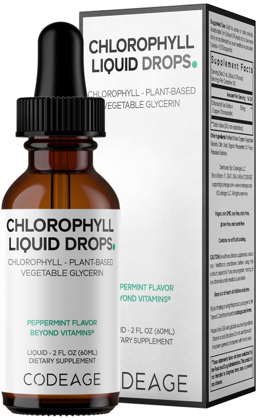 Codeage Chlorophyll Liquid Drops Supplement - Vegan Chlorophyll 50 mg per Serving, Organic Peppermint Flavor Clorofila Drink - Non-GMO, Gluten-Free, Vegan - 2 fl oz Codeage Au supplements
