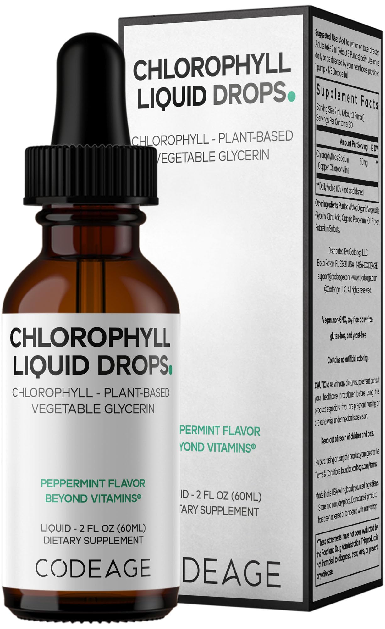 Codeage Chlorophyll Liquid Drops Supplement - Vegan Chlorophyll 50 mg per Serving, Organic Peppermint Flavor Clorofila Drink - Non-GMO, Gluten-Free, Vegan - 2 fl oz Codeage Au supplements