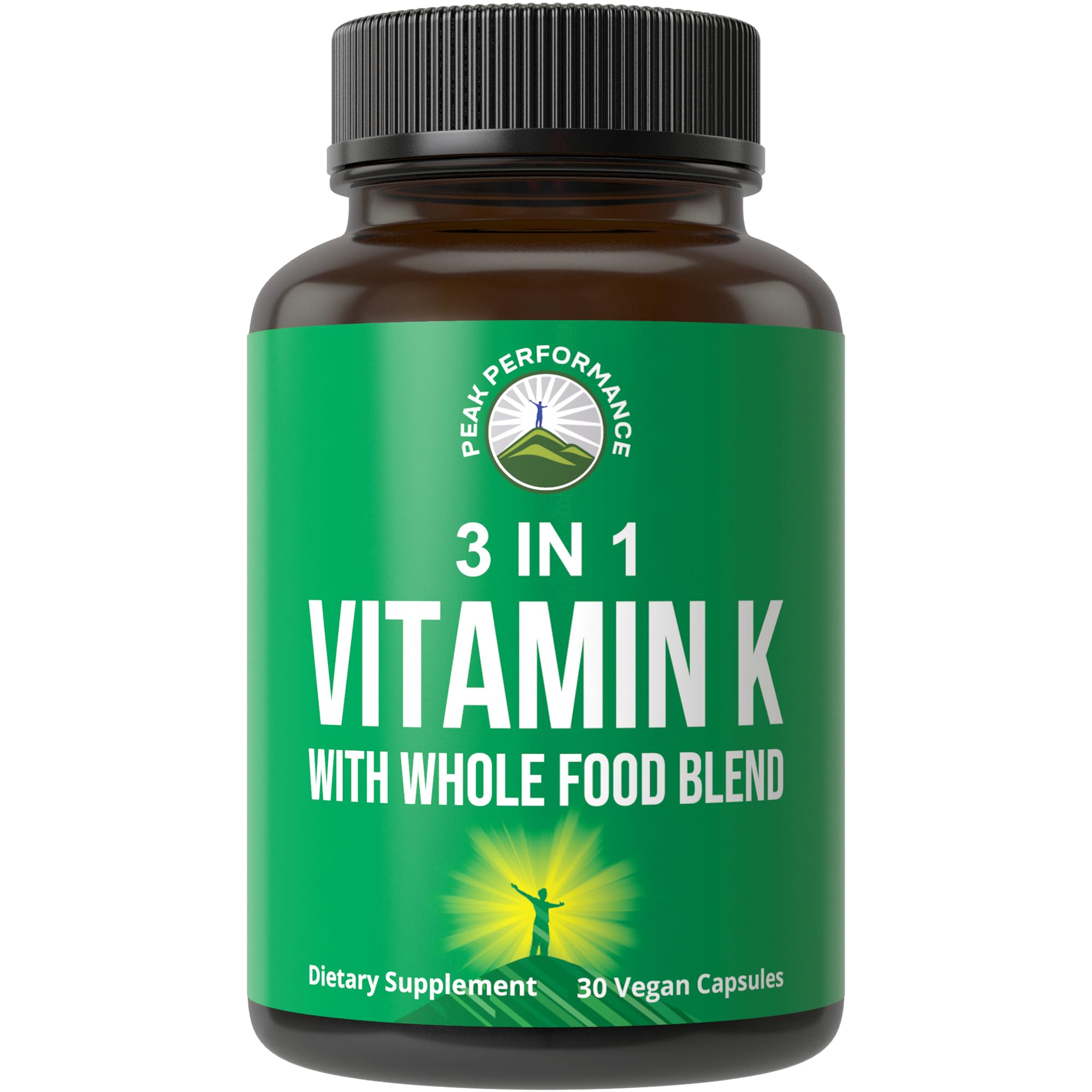 Vitamin K with Whole Food Blend of 25+ Vegetables and Fruits for Max Absorption. Vegan Capsules Supplement. Vitamins K1, K-2 MK4 + K2 Natto MK7. Alternative to Drops, Gummies. VIT K with K 2 and MK-7 Peak Performance Au supplements