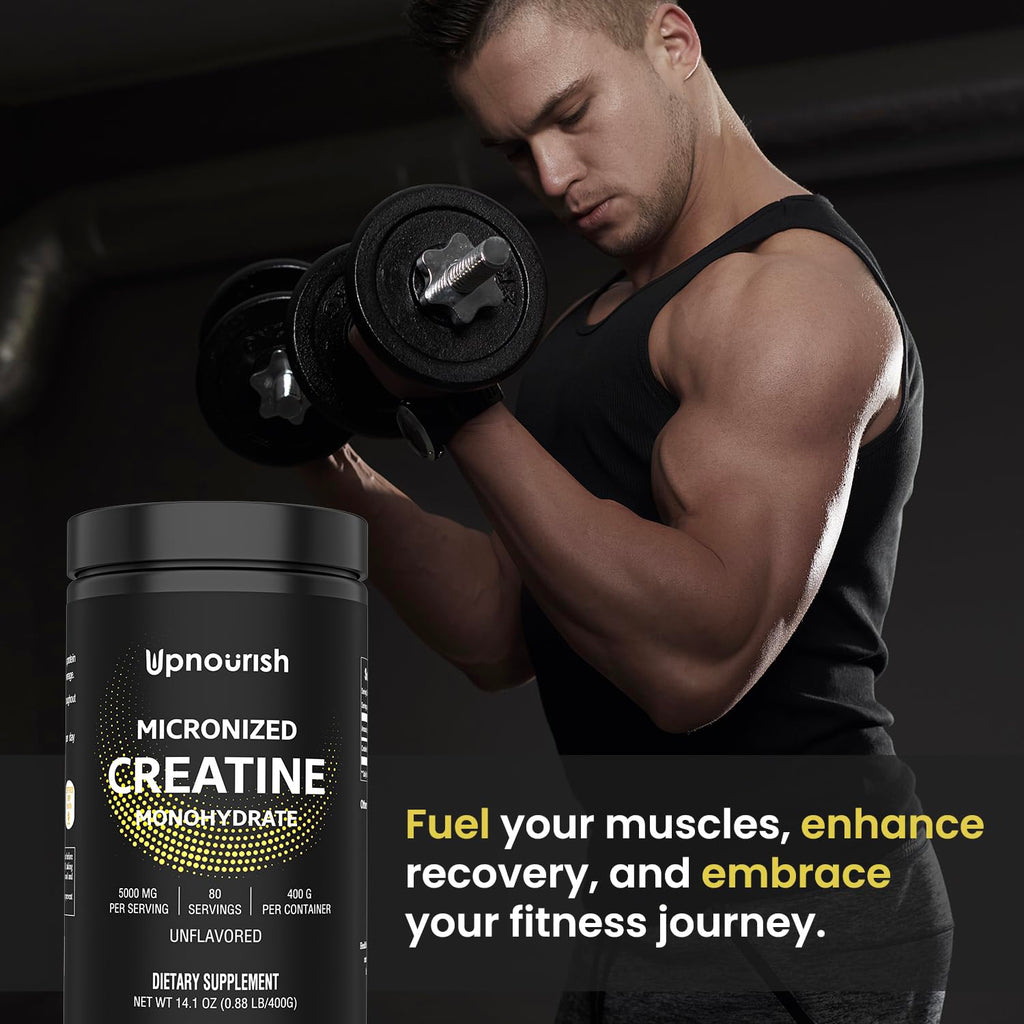 UpNourish Micronized Creatine Monohydrate Powder 400 G - Unflavored Vegan for Pre Workout, Muscle Building Pure Women and Men Instantized Supplement, 80 Servings 14.1096 Ounce UpNourish Au supplements