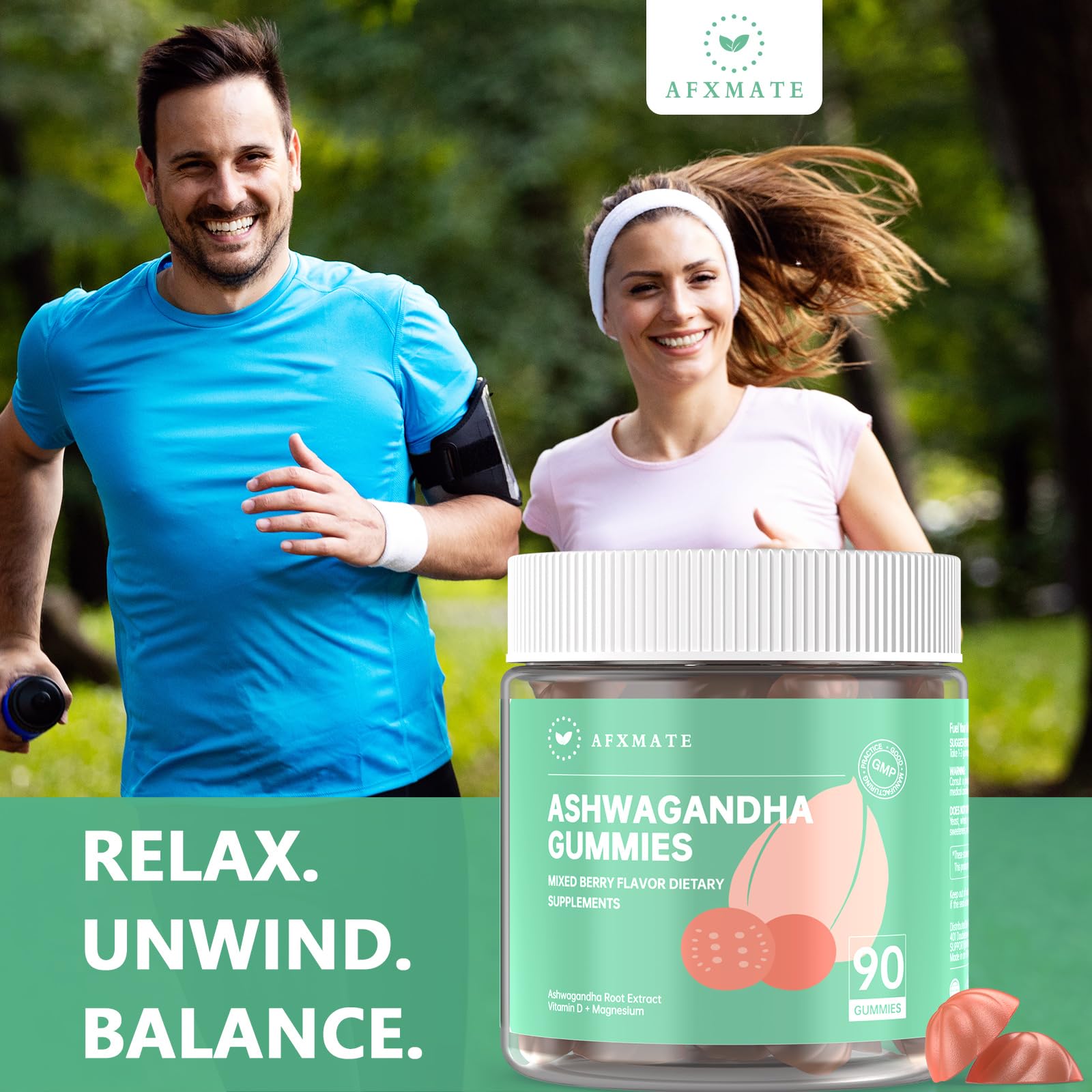 AFXMATE Ashwagandha Gummies for Women Sugar Free, Men's Ashwagandha Supplement Gummy with Vitamin D Magnesium Vegan (90 Counts) AFXMATE Au supplements